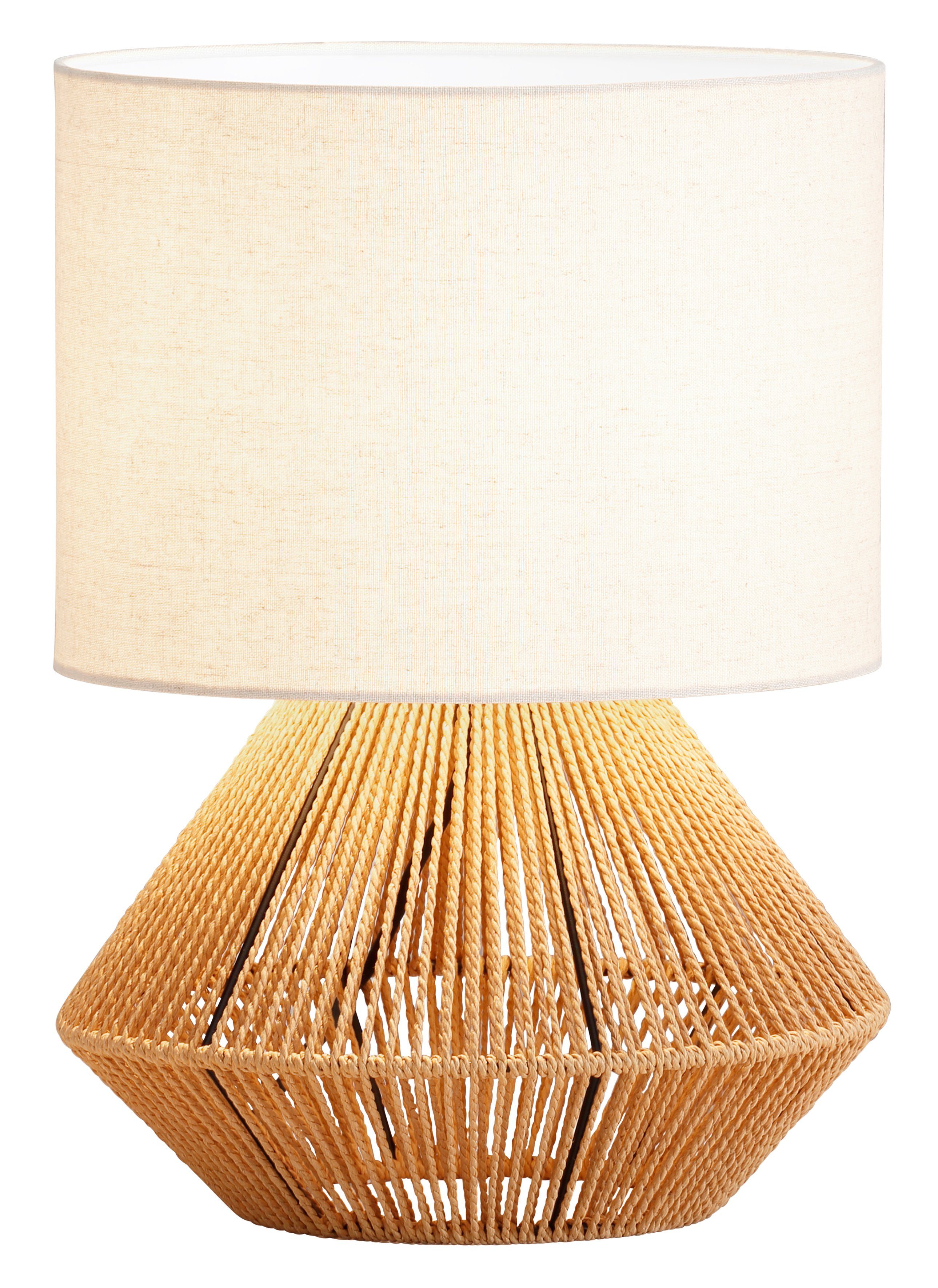 LeGer Home by Tischlampe Lena Leuchtmittel, Zuri, / ohne Sisal - Tischleuchte Stoff Leinenschirm beige Schnur, mit Gercke braun/naturweiß/beige/beige