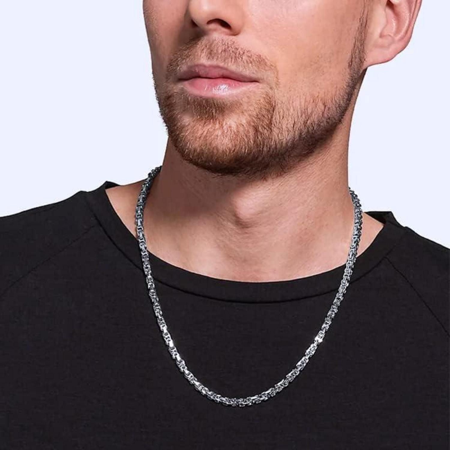 LuxusKollektion Königskette Kette Herren Byzantinisch Edelstahl 18K Silbrig-4mm 55.0 Zentimeter