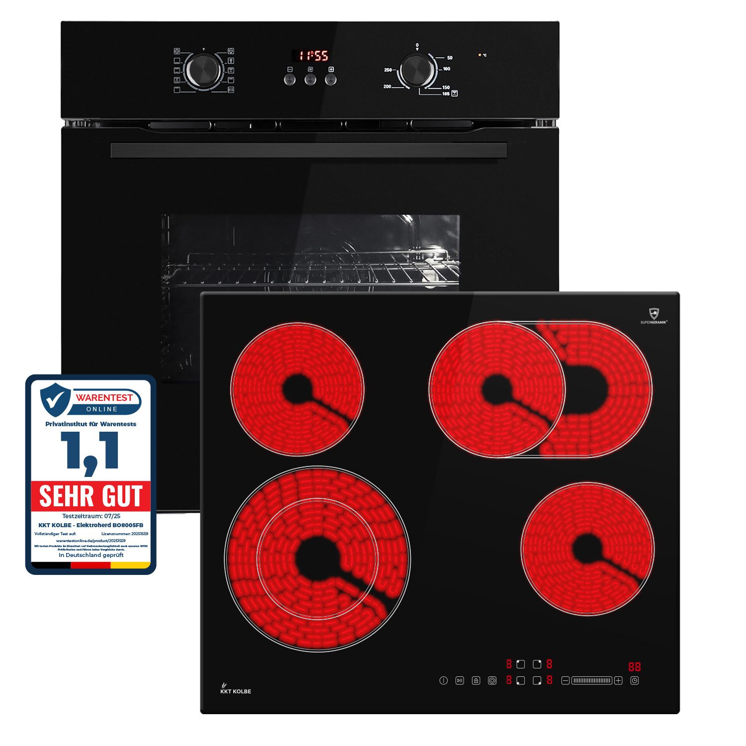 KKT KOLBE Backofen-Set Backofen und Kochfeld SET8005FBCH59RL, Herdset / Heißluft / Einbauherd / Einbaubackofen / Dualzone