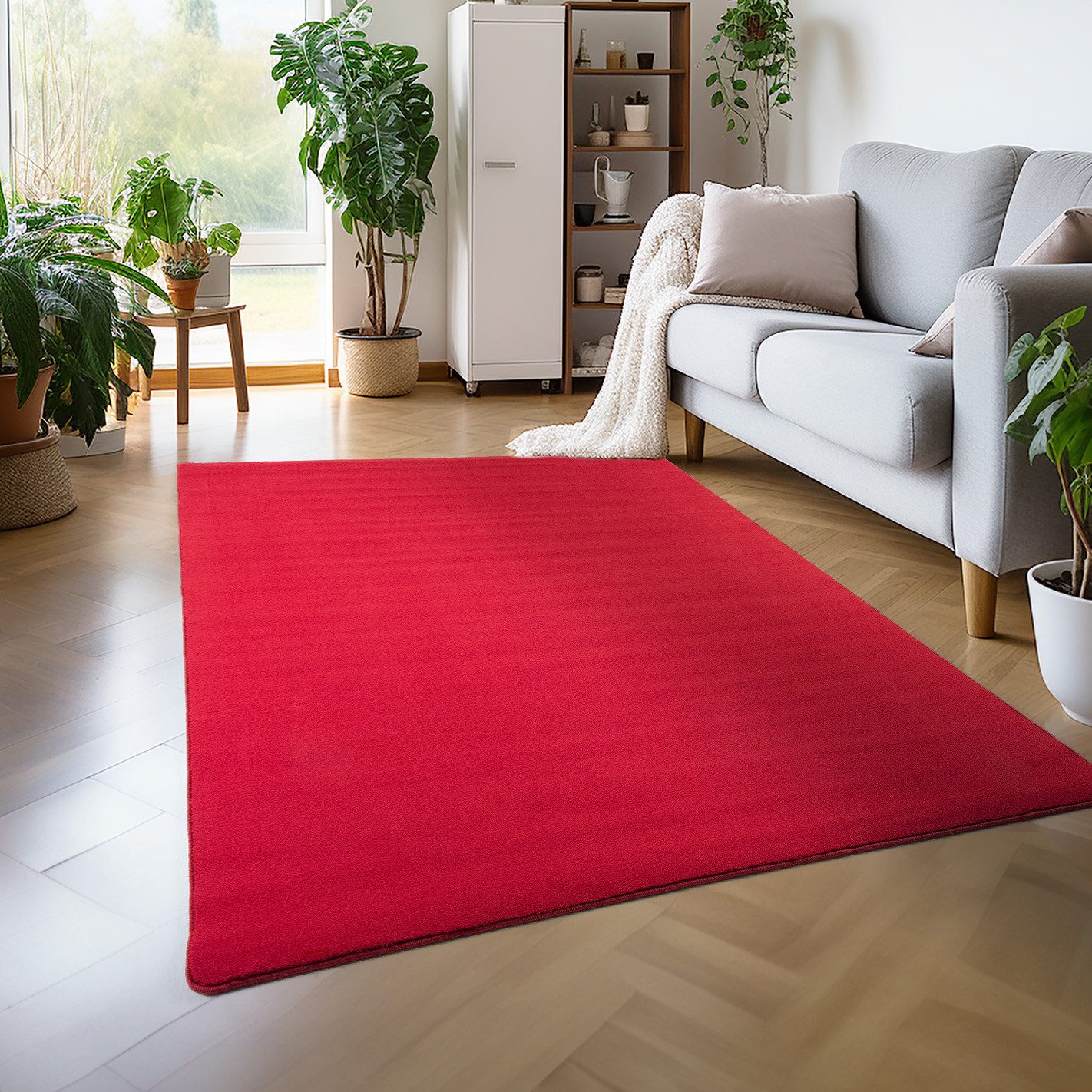 Veloursteppich Unicolor - Einfarbig, Carpettex, Läufer, Höhe: 7 mm, Kurzflor Rund Teppich Anti-Rutsch Rückseite Waschbar Flauschiger