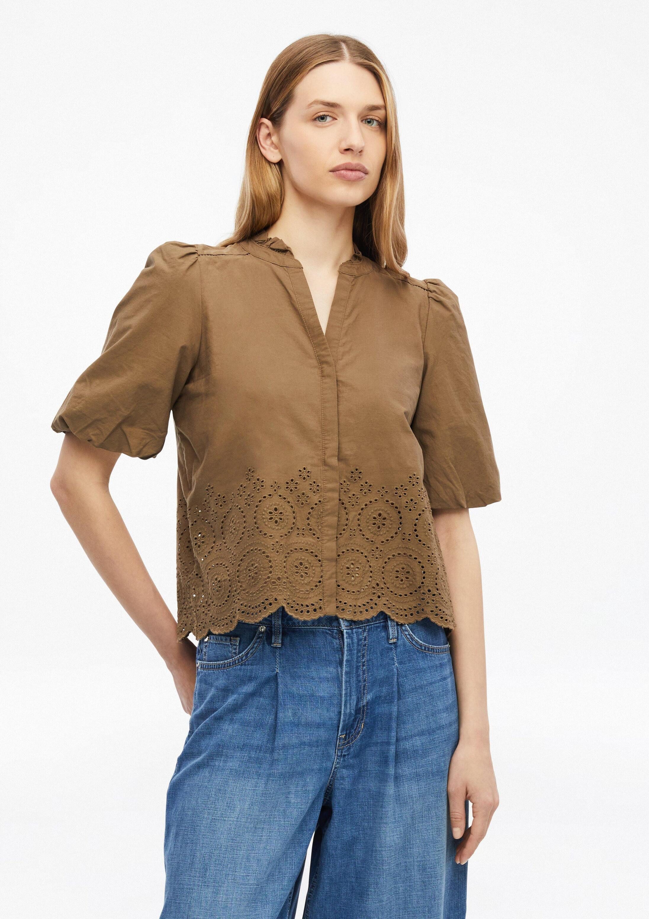 s.Oliver Kurzarmbluse Bluse Bluse mit Lochstickerei und Ballonärmeln