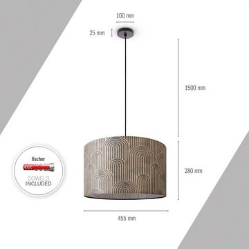 Paco Home Pendelleuchte Hugo Pillar, ohne Leuchtmittel, Pendelleuchte Wohnzimmer Stofflampe Rund Esszimmer Vintage Retro