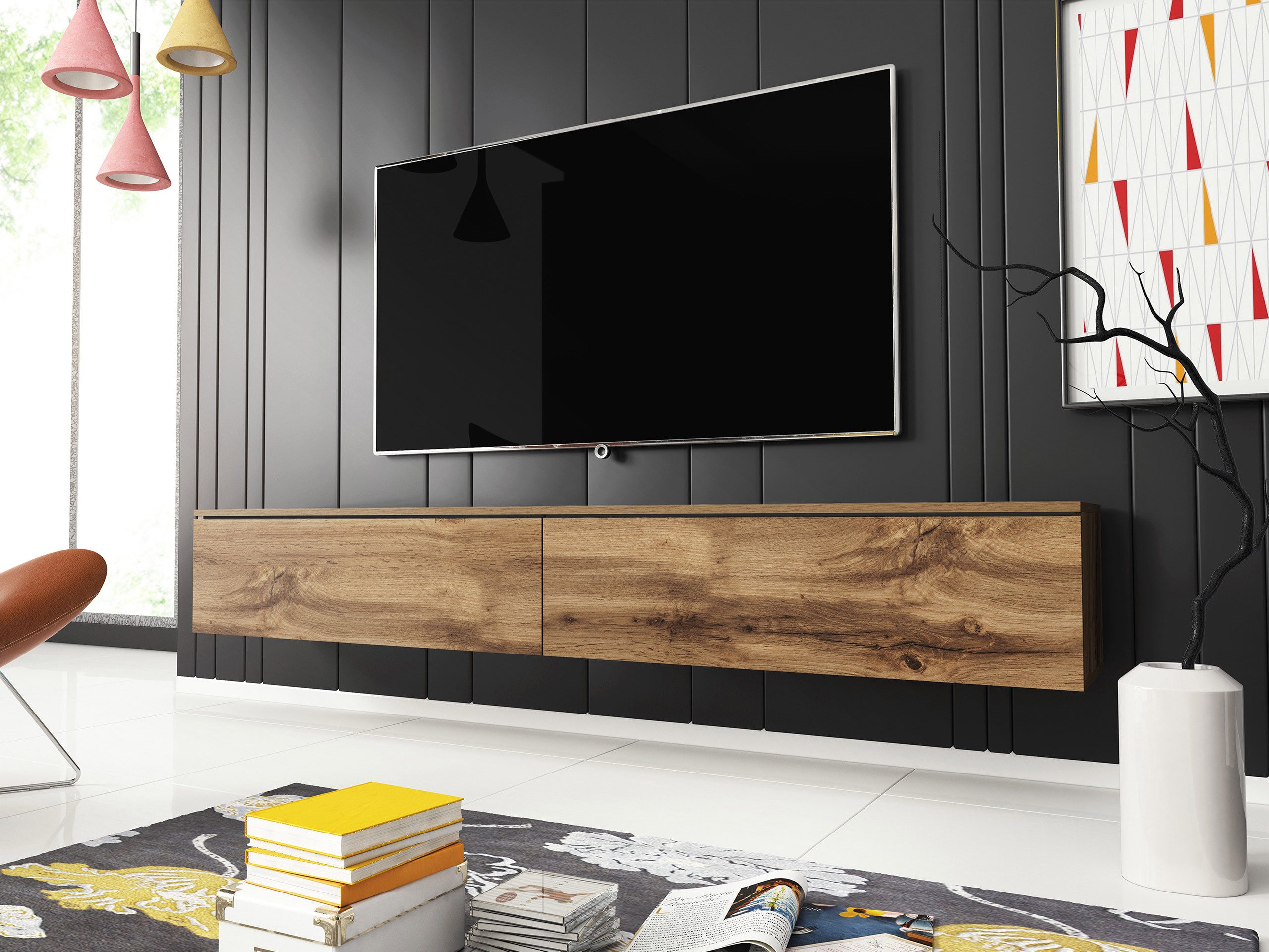 MIRJAN24 TV-Schrank D180 (mit zwei Klappen) LED Beleuchtung als Option, 180x33x30 cm