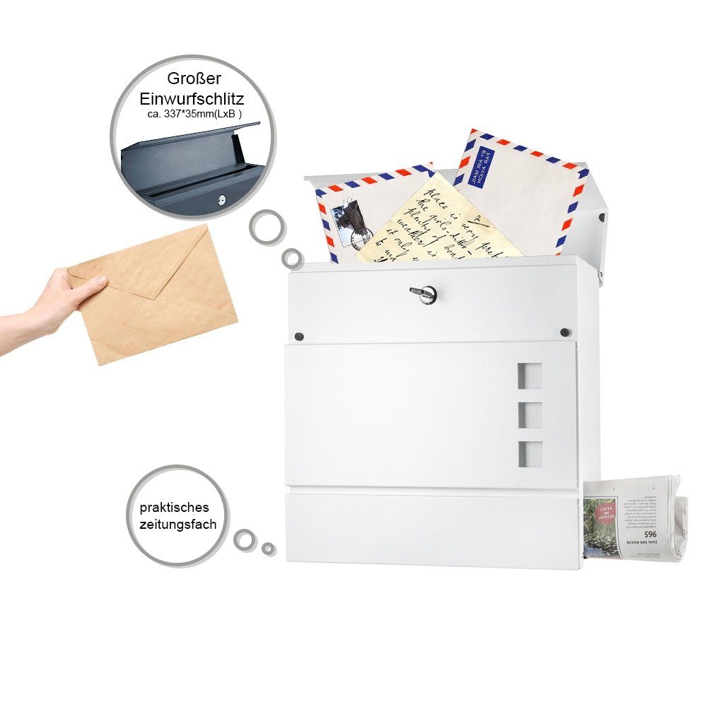 Zeitungsfach Zylinderschloss Wandbriefkasten Letterbox Weiß Mailbox Mucola (Stück), Briefkastenanlage Zeitungsbox