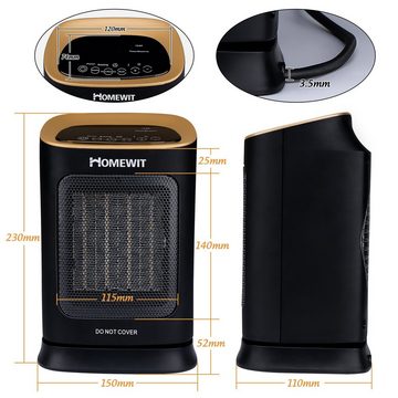 Homewit Heizlüfter Keramik-Heizgerät mit Fernbedienung, 2 Heizstufen, PTC Heizelement, 1800W Keramik-Heizlüfter, 60° automatische Drehen, Für Räume bis 20m²