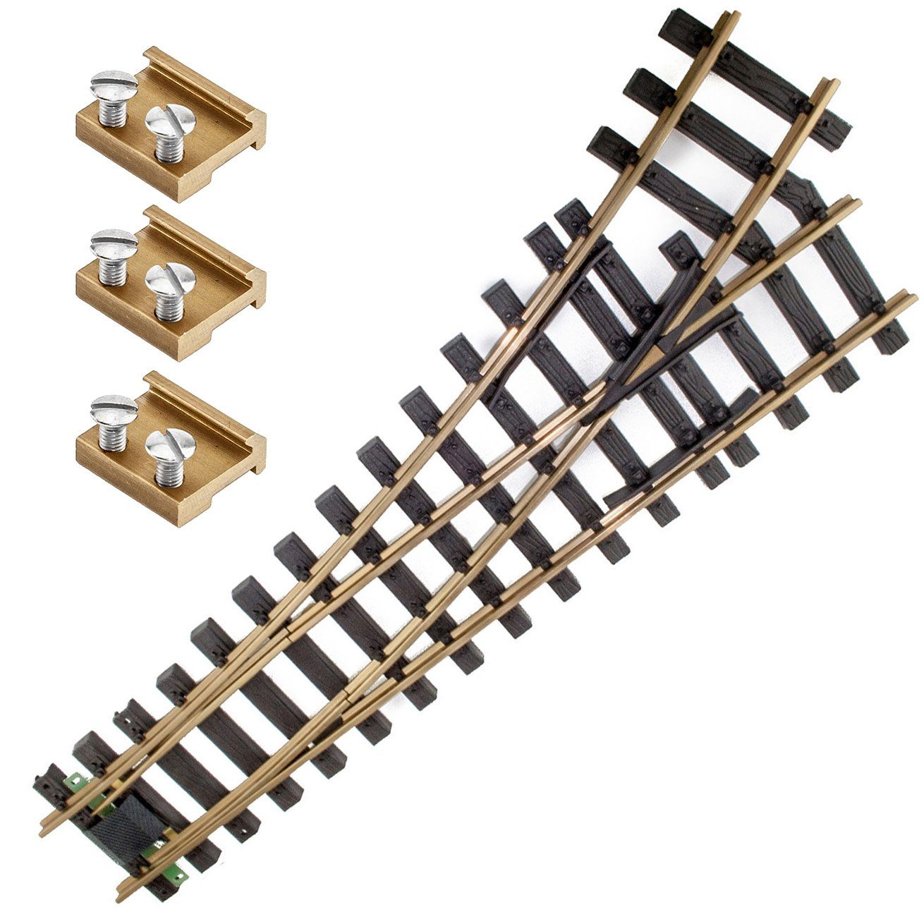 ML-Train Gleise-Set Weiche links/rechts Messing R3 mit 15mm Schienenverbindern - mit allen, Spur G Gleissystemen kombinierbar