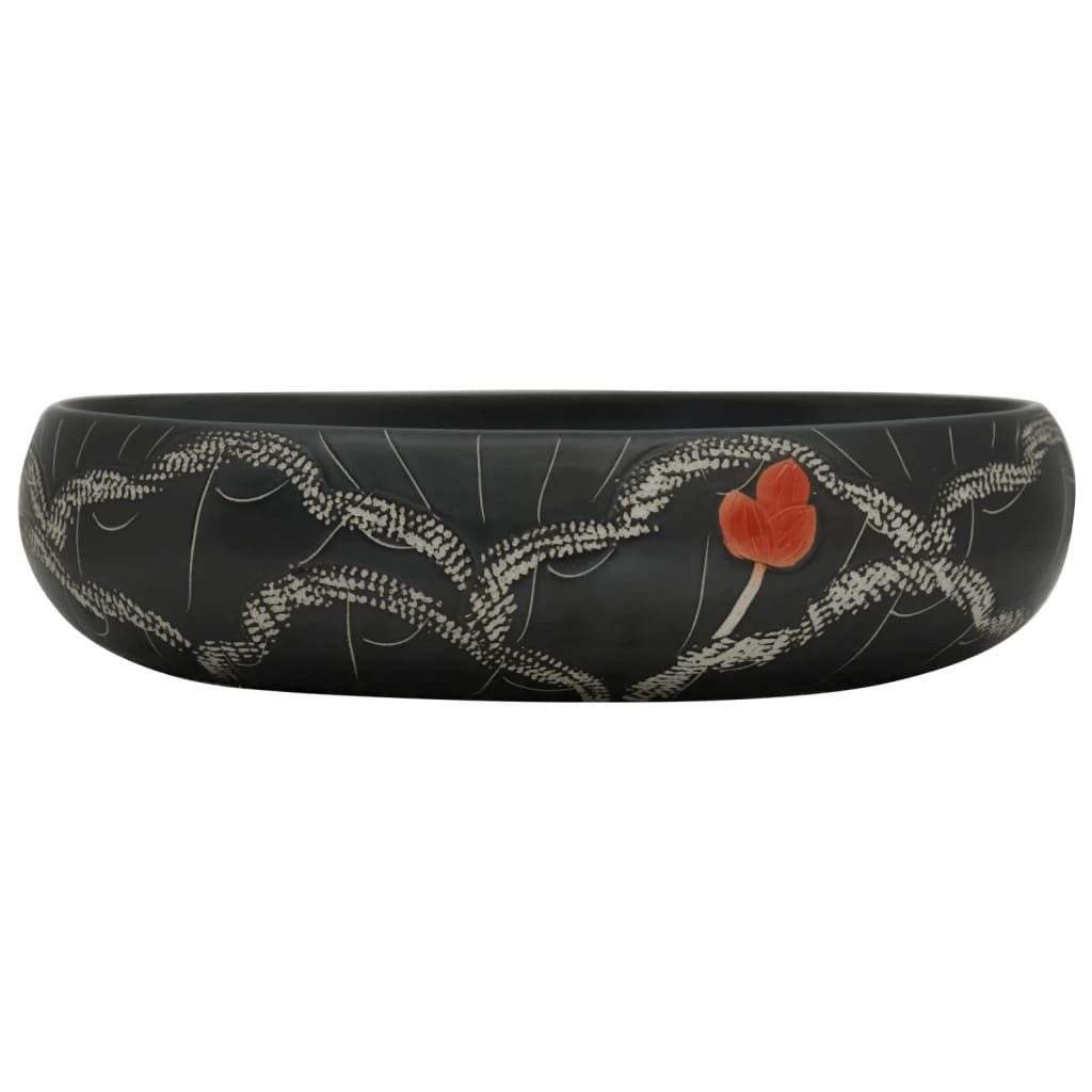 vidaXL Waschbecken 59 x 40 x 15 cm Waschbecken Badezimmer Aufsatzwaschbecken Schwarz Oval