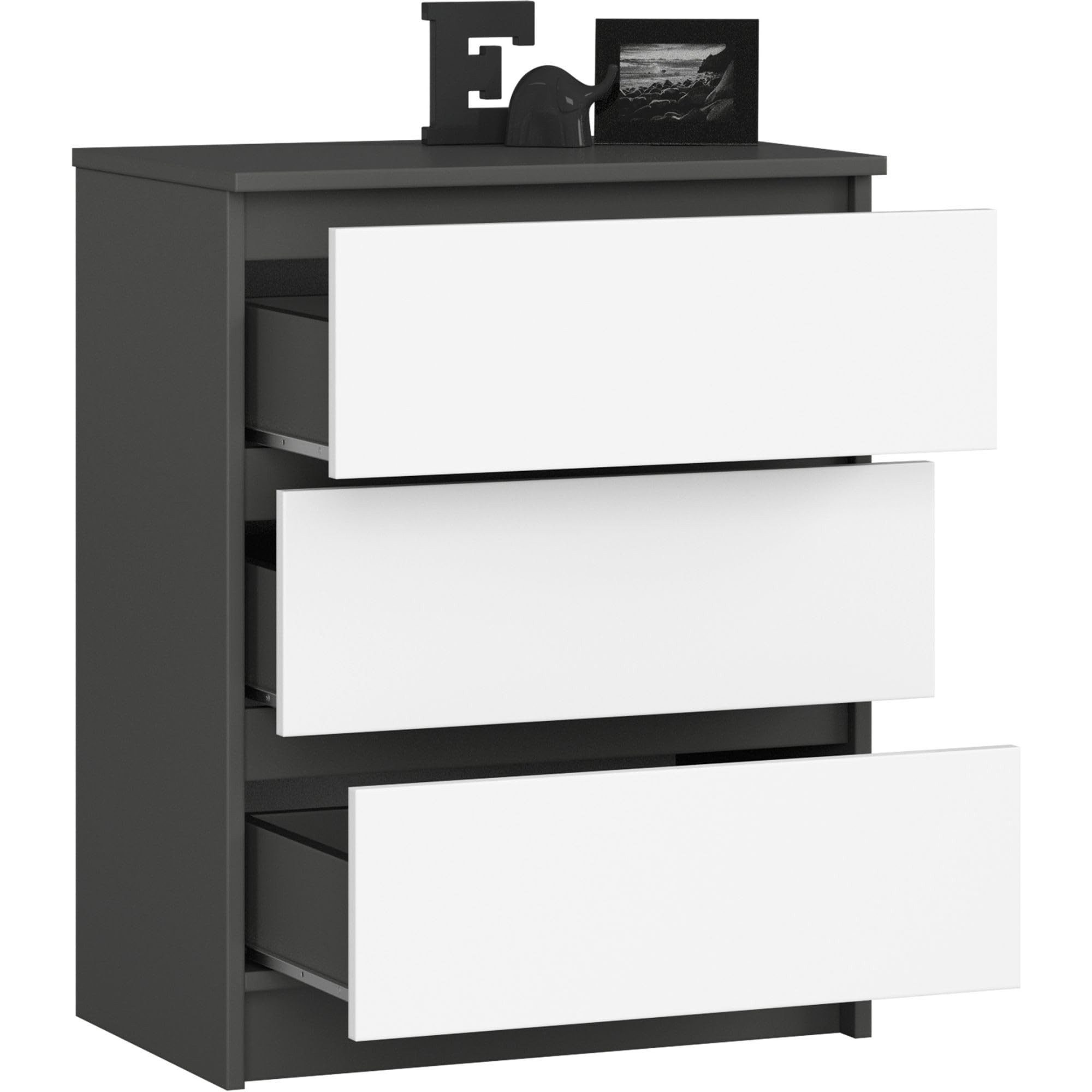 Milord FURNITURE Kommode mit 3 Schubladen 60 cm breit Holz Schrank B60xH77xT40 cm (Highboard Anrichte Schlafzimmer Wohnzimmer Flur Büro Organizer)