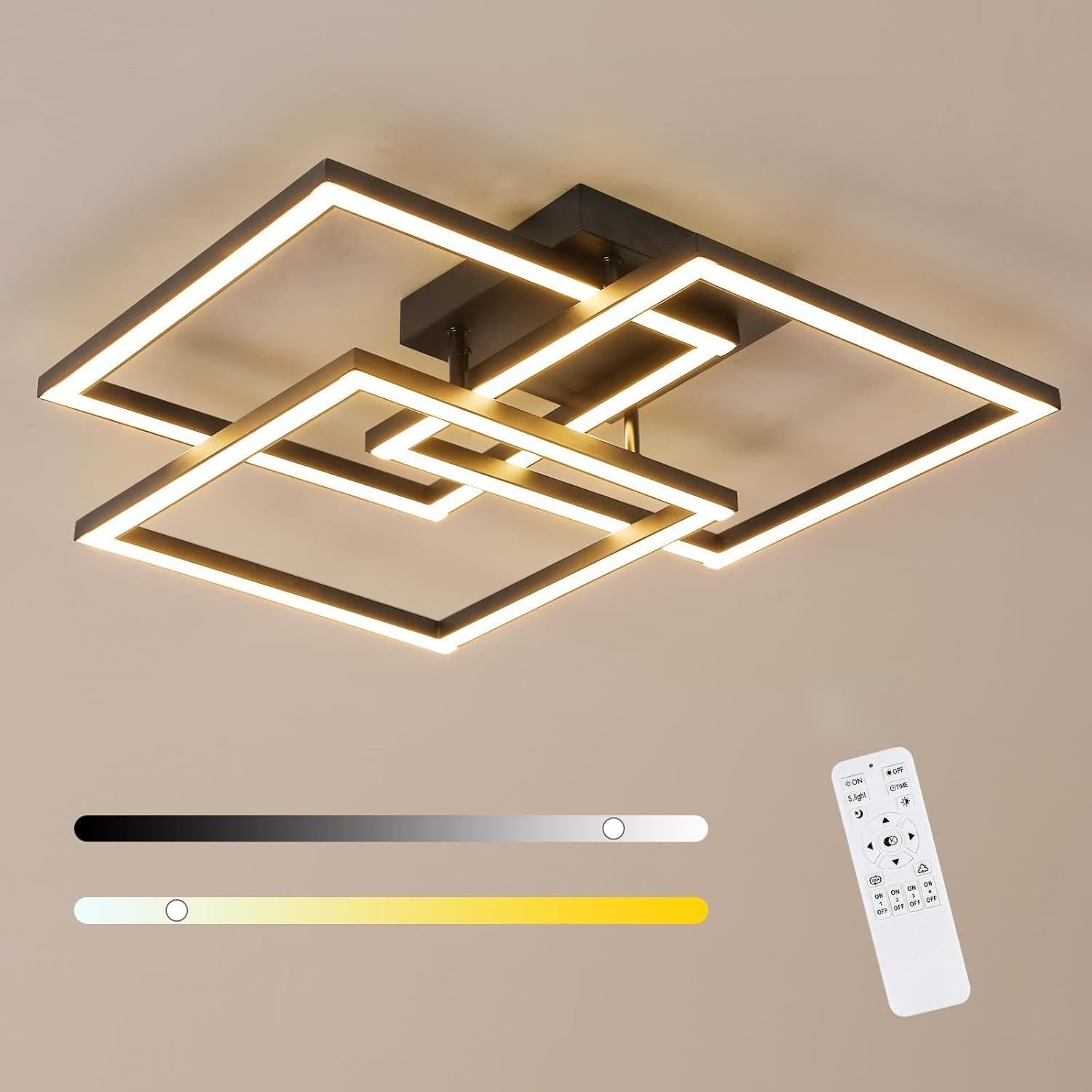 Riserva Deckenleuchten LED Deckenleuchte 48W Schwarz Quadratisch Dimmbar mit Fernbedienung, LED wechselbar