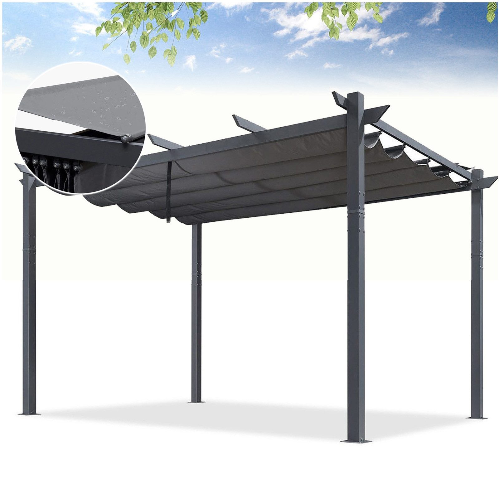 PURPLE LEAF Pergola 3 x 4 m Pavillon mit Schiebedach Aluminium Wasserdicht, UV-Schutz, Gartenpavillon Stabil & Winterfest, Terrasse, Balkon