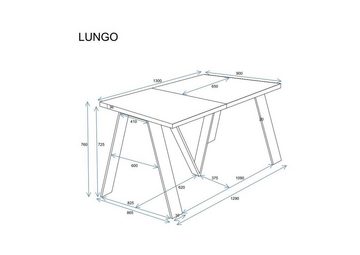 Endo-Moebel Esstisch Lungo XXL 130-405 cm 4m lang Esstisch Metallgestell ausziehbar