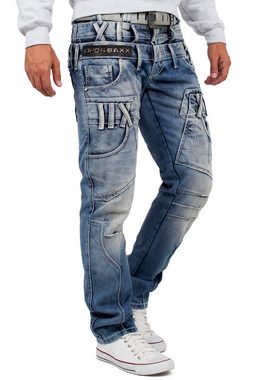 Cipo & Baxx Regular-fit-Jeans Herren Hose BA-CD466 W31/L34 (1-tlg) mit Doppel Bund Optik und Verzierungen