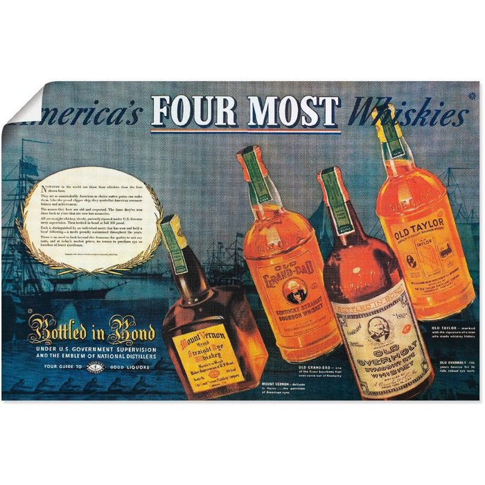Artland Wandbild Amerikanischer Whiskey 1938 Ausstellungsplakate (1 St) als Alubild Leinwandbild Wandaufkleber oder Poster in versch. Größen