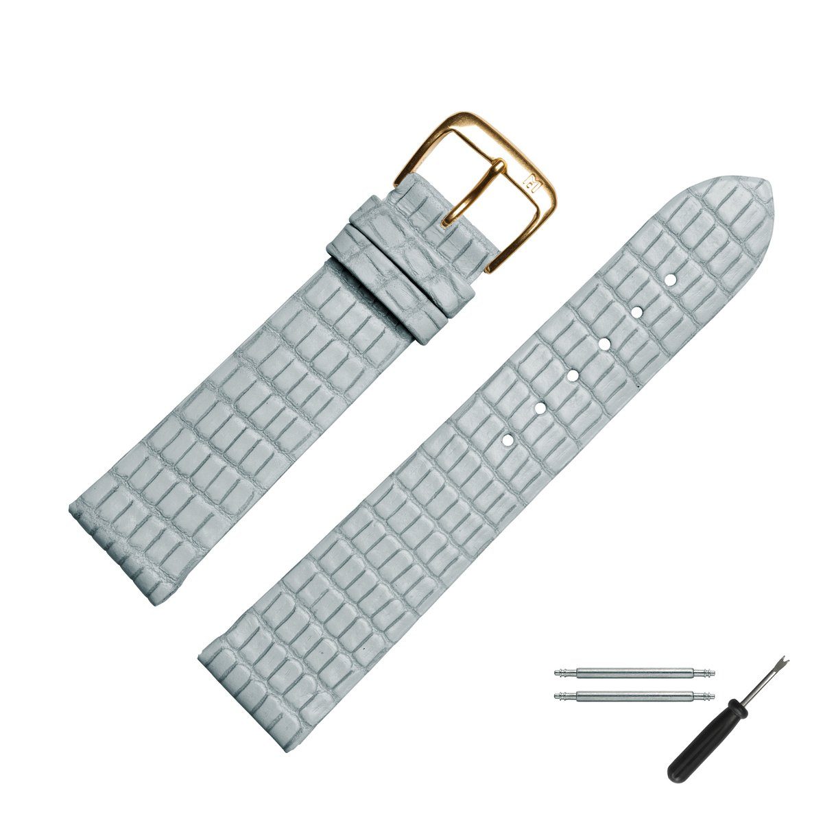 MARBURGER Uhrenarmband 18mm Eidechsenleder - Blau Mit Goldschließe | Inkl. Montage Werkzeug Set