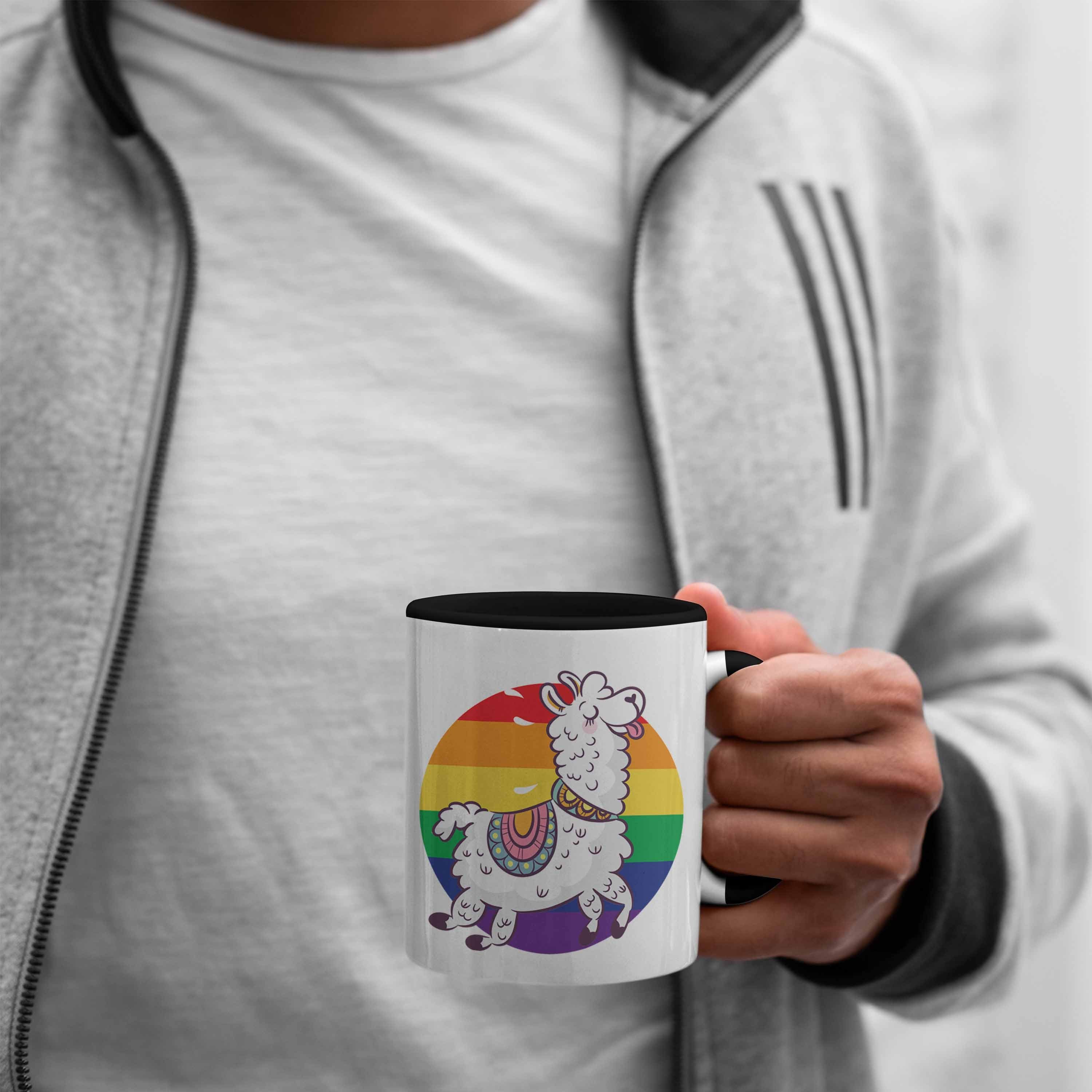 Trendation Pride Tasse Schwule Tasse Lesben Schwarz Transgender Tolles Llama Trendation Regenbogen Grafik - LGBT Geschenk