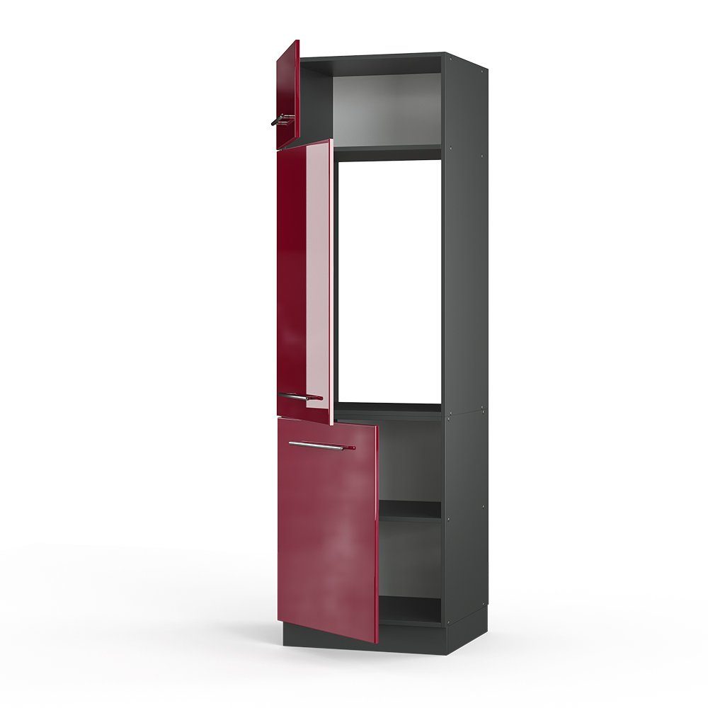 Vicco Kühlumbauschrank Fame-Line, Bordeaux Hochglanz/Anthrazit, 60 cm (1-St) – Bild 4 von 5