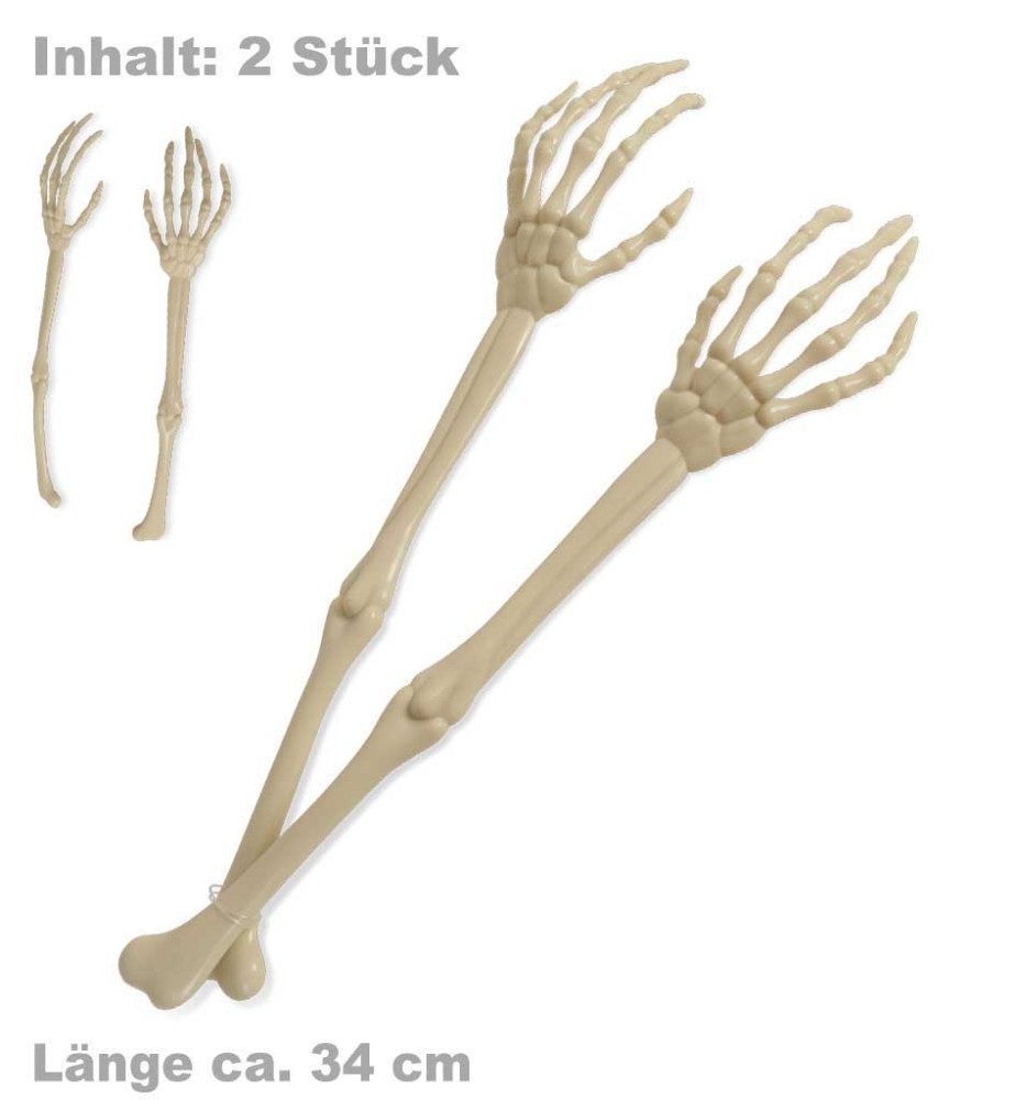 Fries Dekoobjekt 2 Stück XXL Skelett Hände 34 cm Lang Horror Halloween Karneval Party, 2 x Skeletthand