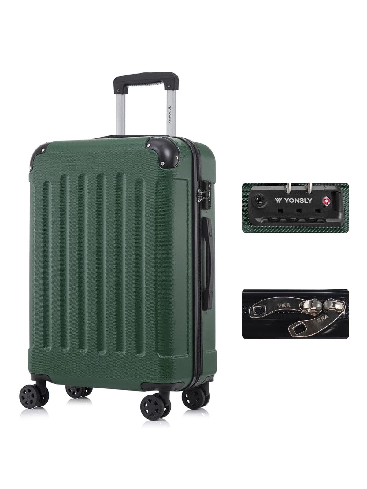 YONSLY Hartschalen-Trolley Premium Hartschalen-Reisekoffer Trolley Kabinenkoffer, 4 Rollen, TSA-Schloss, YKK-Reißverschluss, austauschbare Rollen & Griffe