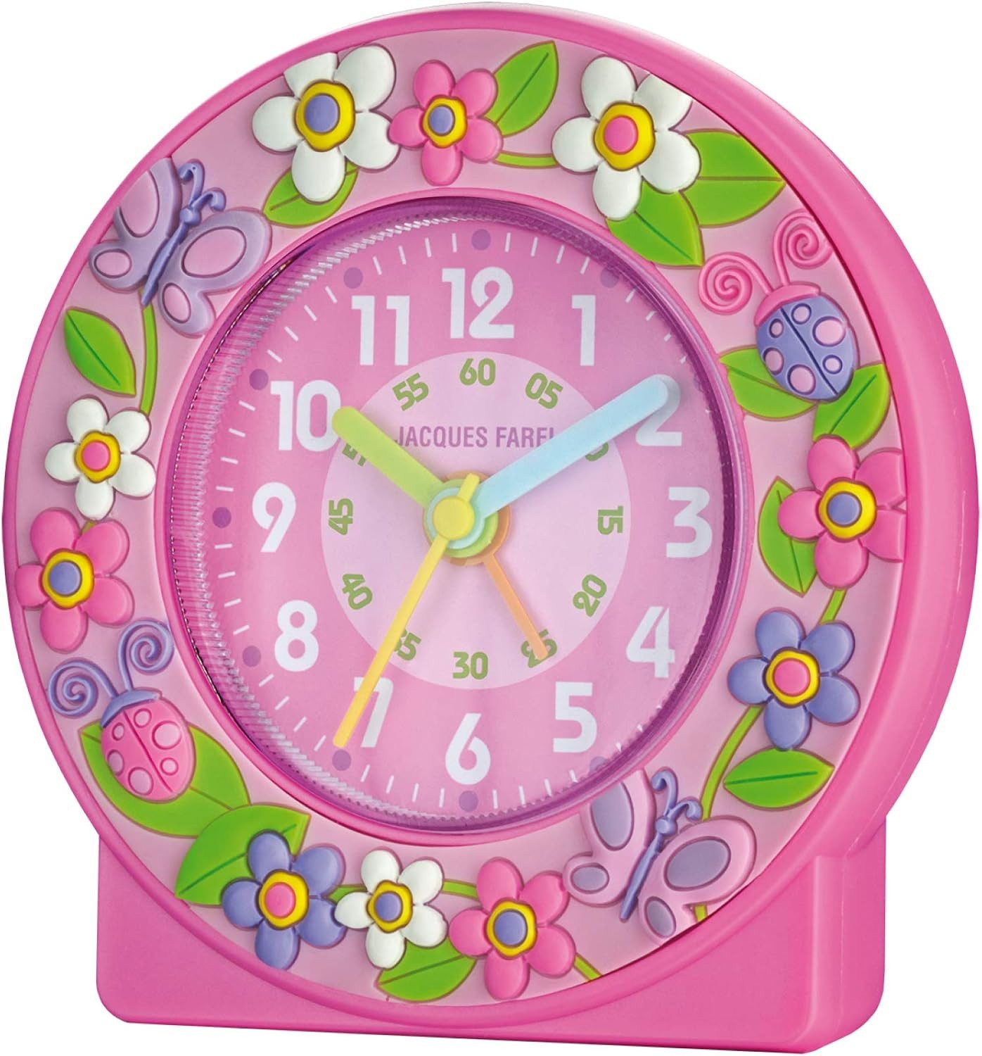 Jacques Farel Kinderwecker ACN313 Lernwecker Mädchen ohne Ticken rosa pink bunt Blumen Schmetterlinge