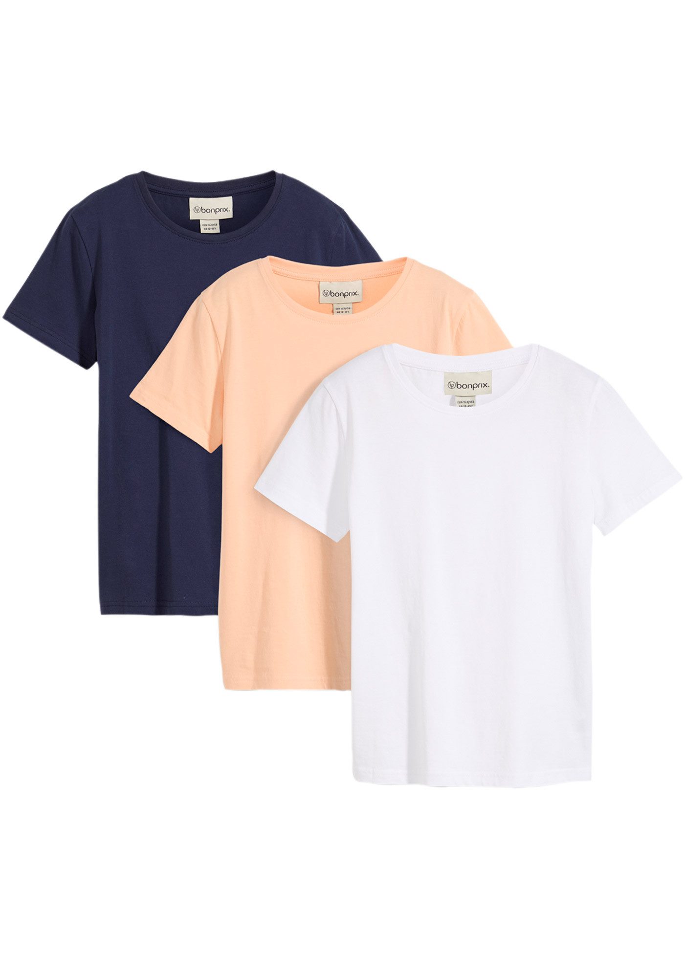 bonprix T-Shirt (Packung, 3-tlg) Regular Fit, Kurzarm, aus Baumwolle