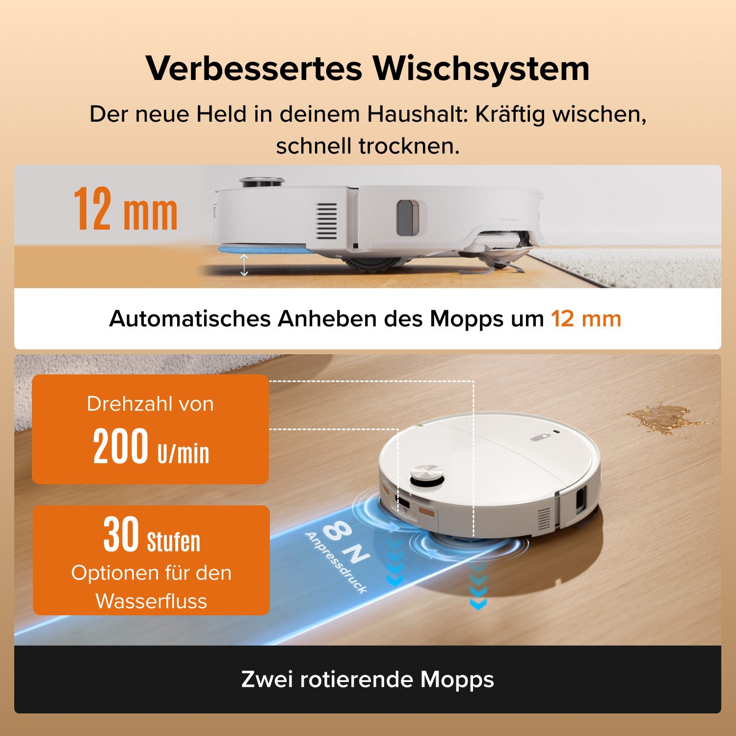 Roborock Saugroboter mit Wischfunktion Qrevo Edge 2, Dual Anti-Tangle System, 25.000 Pa weiß