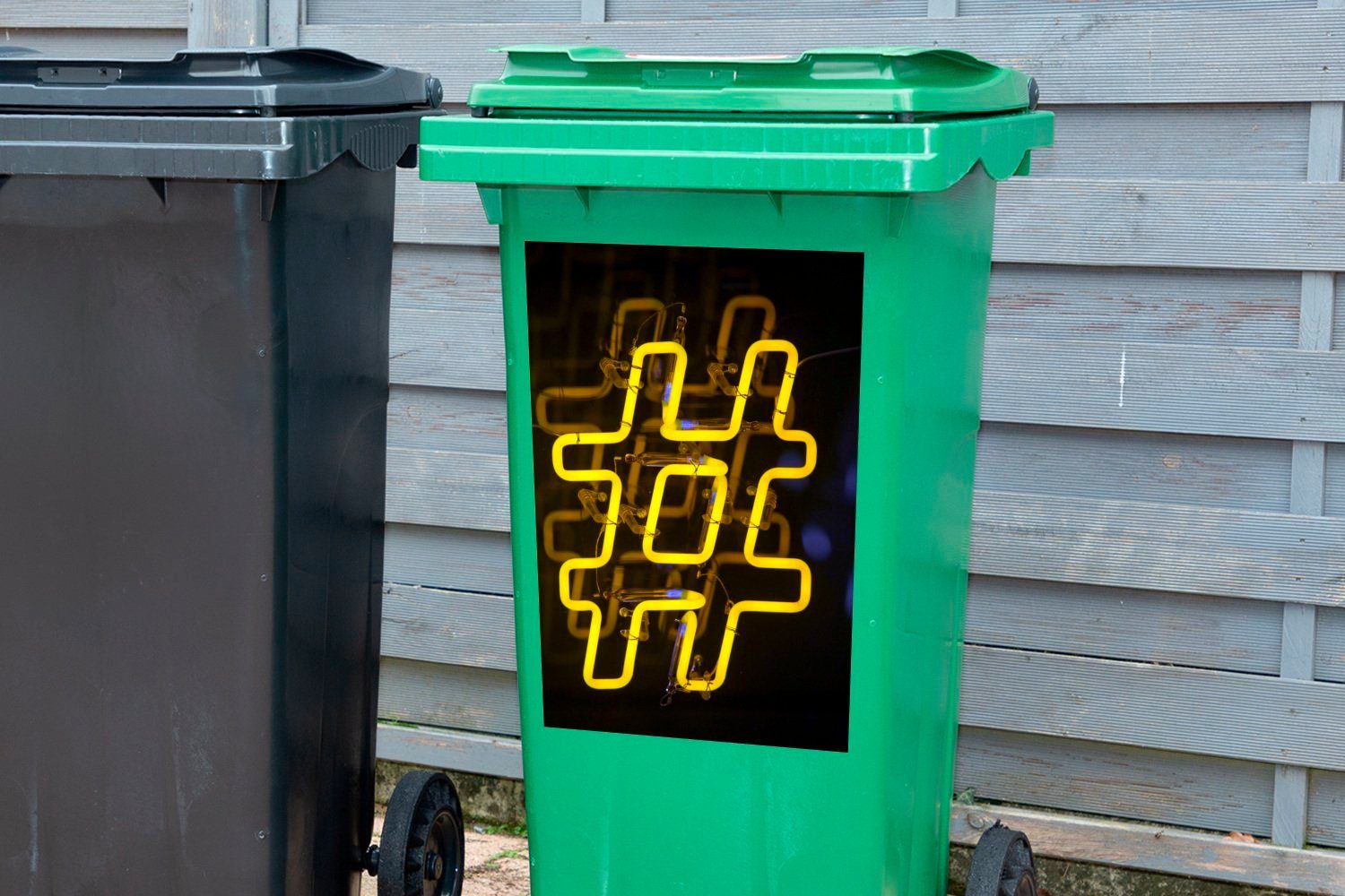 Neongelbes Mülleimer-aufkleber, Mülltonne, Wandsticker Container, (1 St), Abfalbehälter Hashtag MuchoWow Sticker,