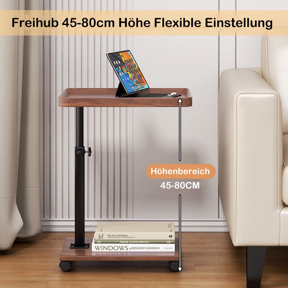 TUWENA Beistelltisch Beistelltisch C-Form Höhenverstellbar mit Rollen, Couchtisch 45-80 cm, Mobiler Beistelltisch für Sofa Bett, Schlafzimmer Wohnzimmer Balkon