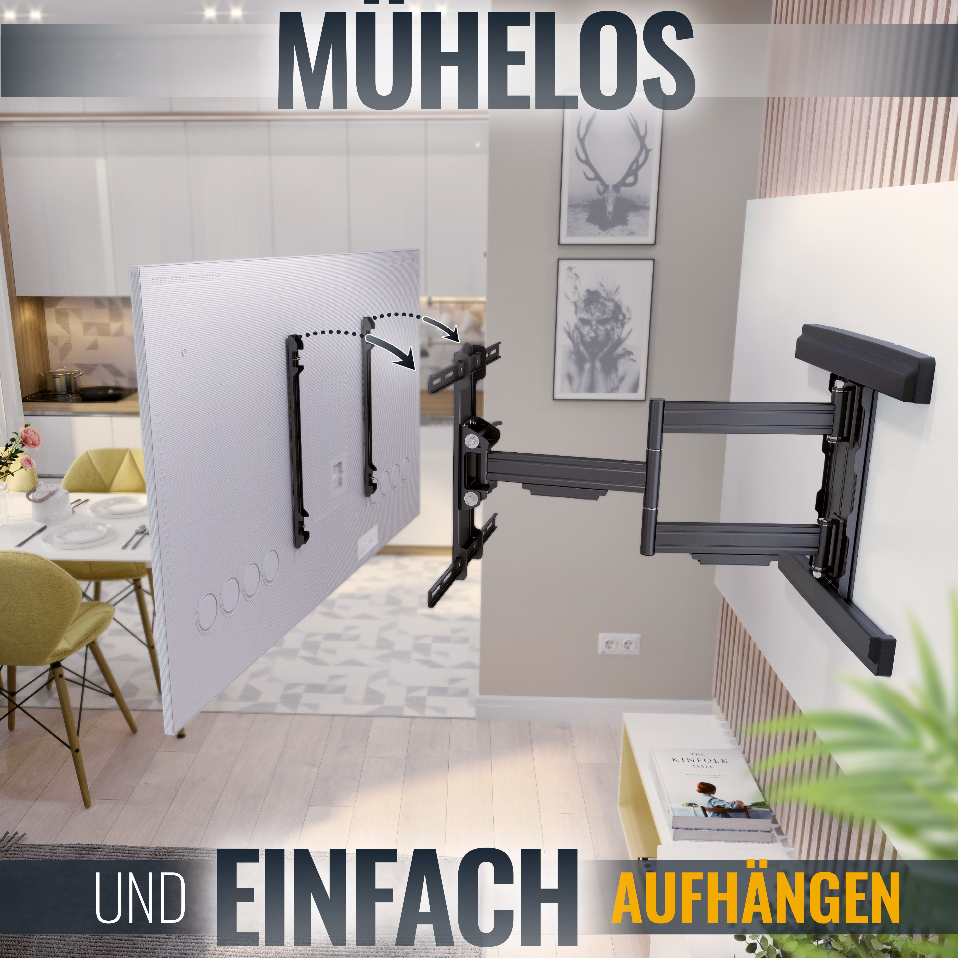 RICOO TV-Wandhalterung Wandhalterung TV 45 Zoll bis 85 Zoll max 50 Kg schwenkbar S5744-B, (bis 85 Zoll, VESA 200x200 bis 400x400, 1-tlg., vollbeweglich neigbar ausziehbar 45" 48" 55" 60" 65" 70" 85" Halterung, bis 17° Neigung, bis zu 180° Schwenkung Fernseher Halter massiv)