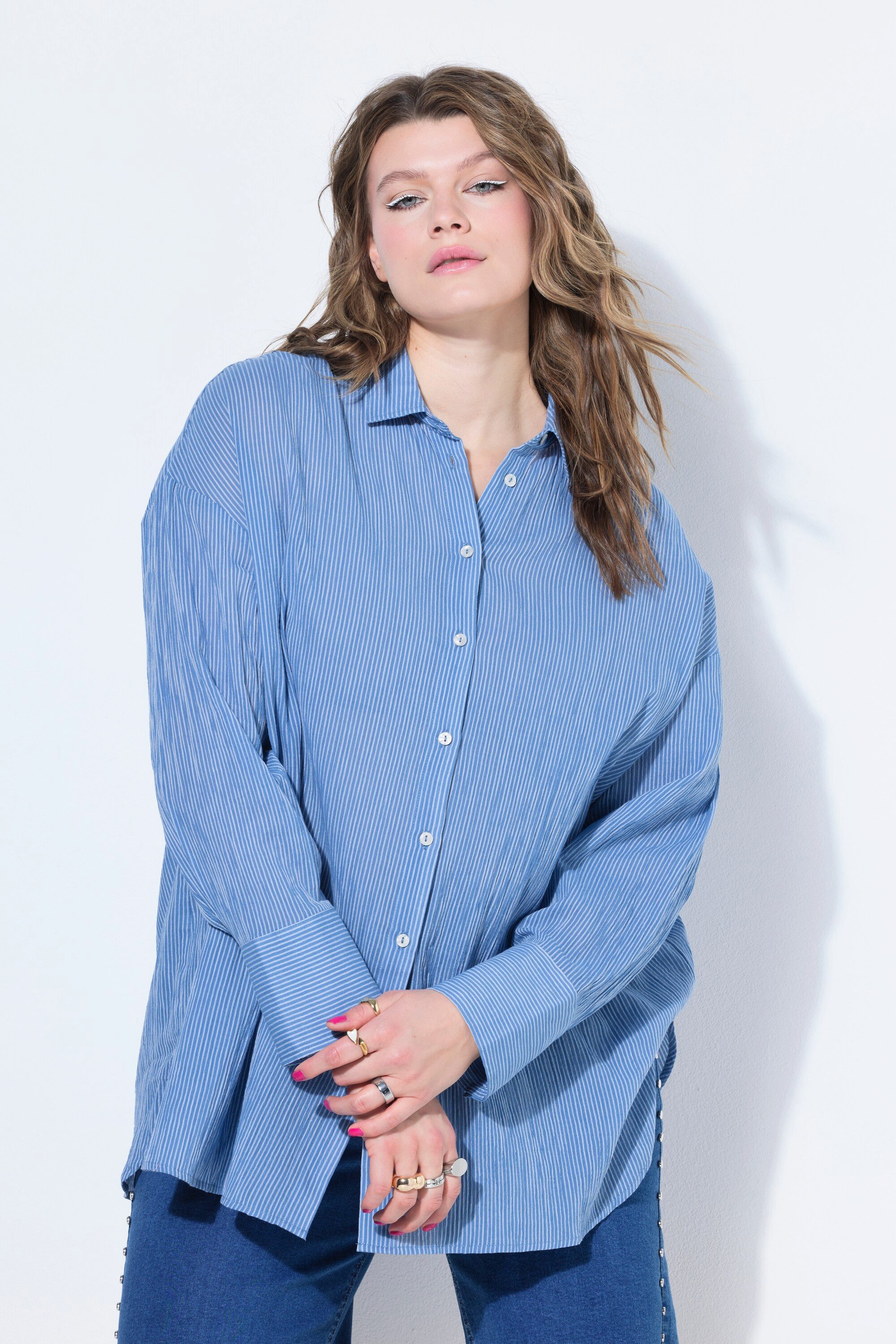 Hemdbluse Hemd langer Oversize Shape Streifen