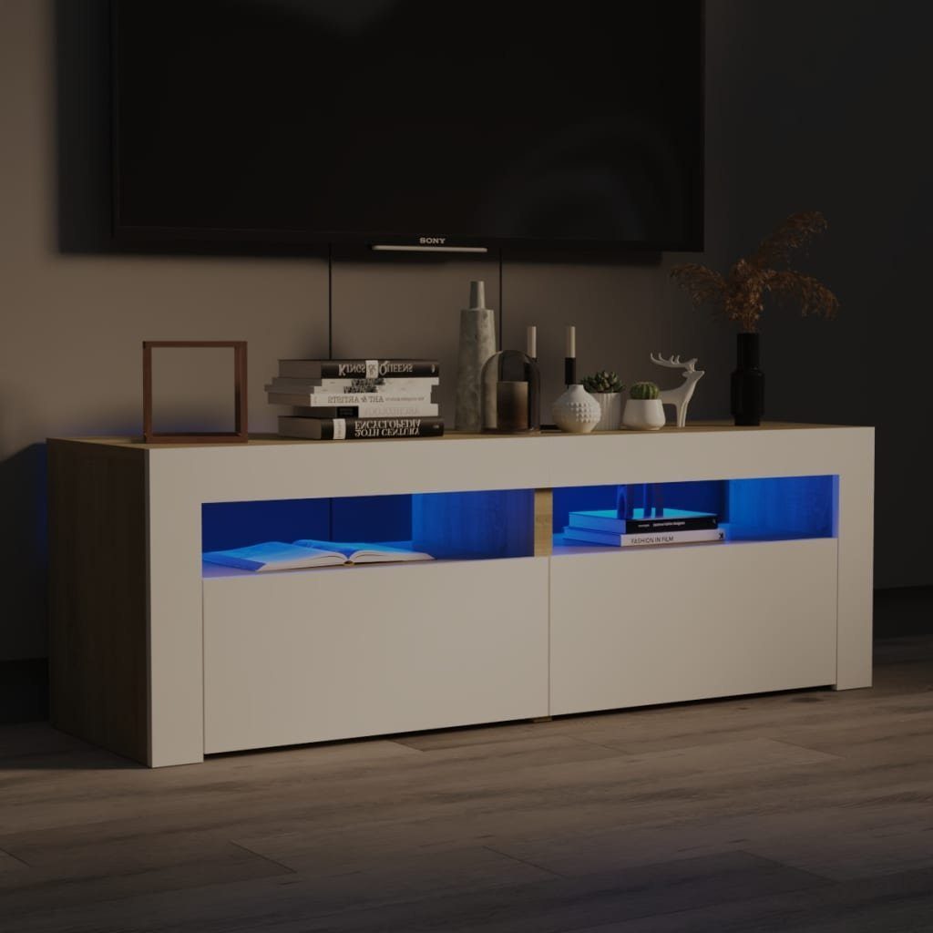 vidaXL TV-Schrank TV-Schrank mit LED-Leuchten Weiß Sonoma-Eiche 120x35x40 cm (1-St) Weiß und Sonoma-Eiche
