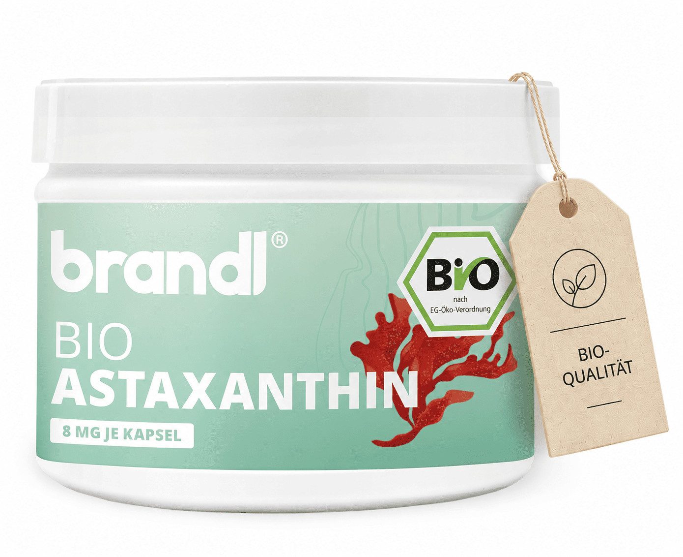 Brandl Nutrition Astaxanthin hochdosiert Bio Kapseln mit Antioxidantien - 8mg je Kapsel Kapseln, 90 St., Ohne Zusatzstoffe, abgefüllt in Deutschland, Premium-Qualität