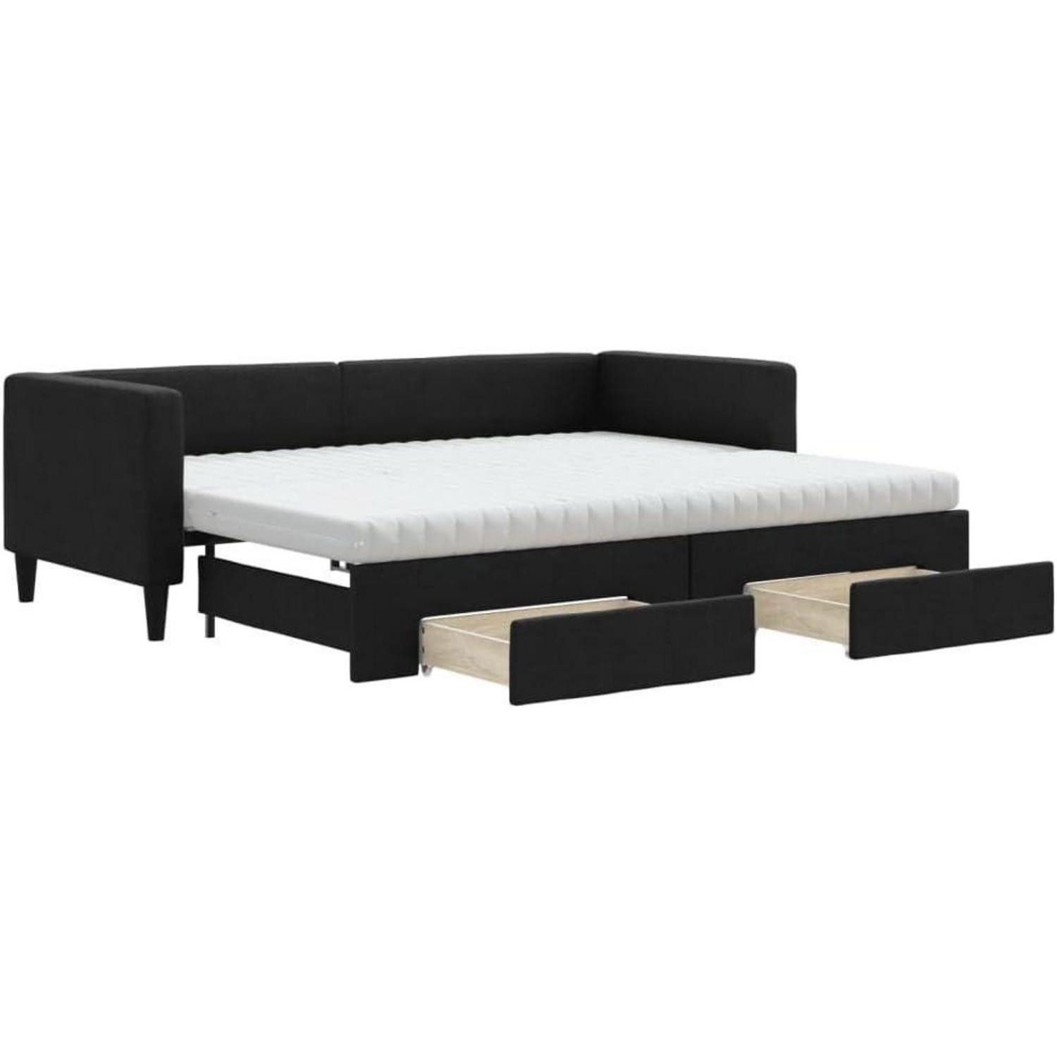 LuxusKollektion Schlafsofa Schlafsofa 80 x 200 mit Bettkasten & Schublade & Matratze Schwarz