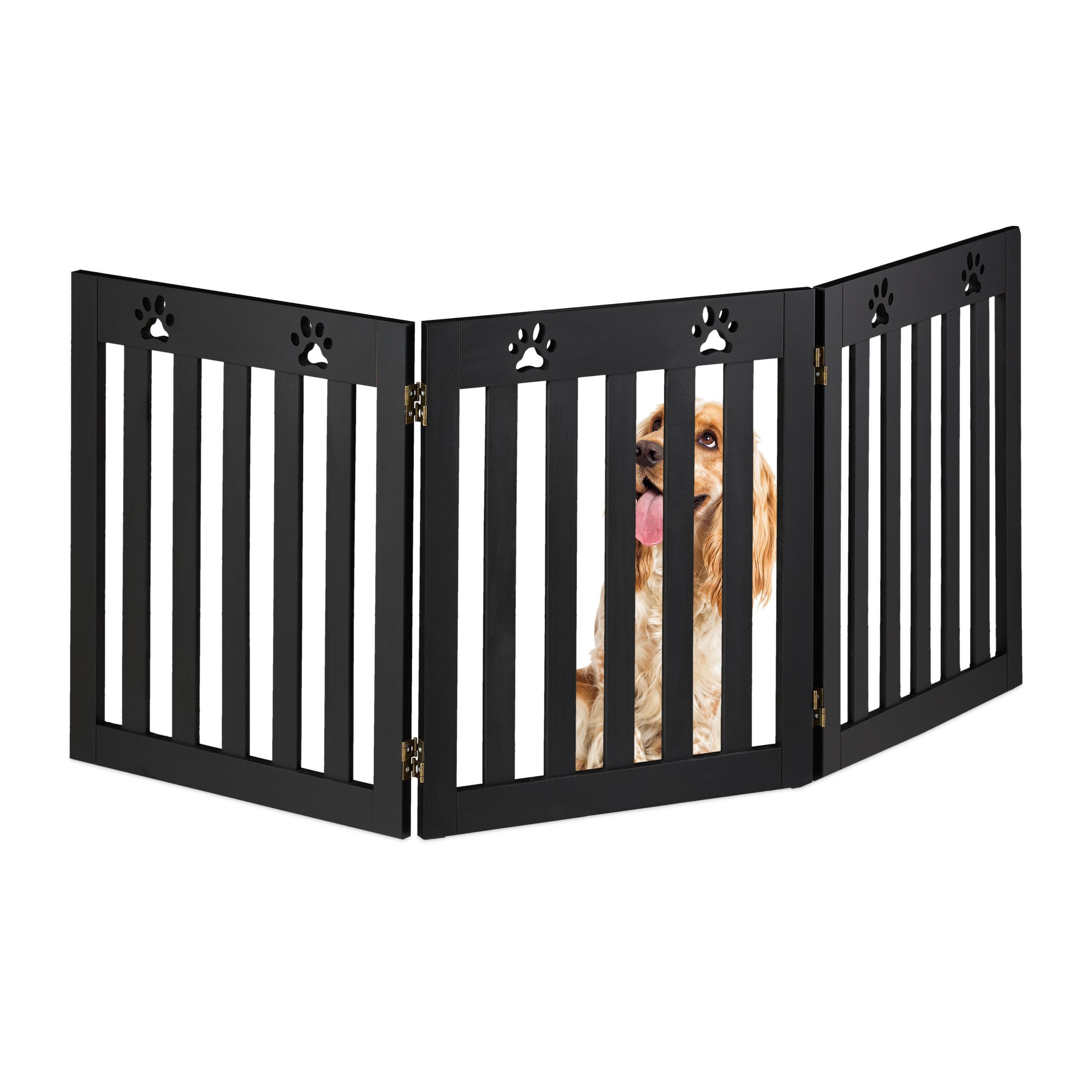 relaxdays Hundegitter 3-teiliges Hundeabsperrgitter Pfoten (1 St), Schwarz