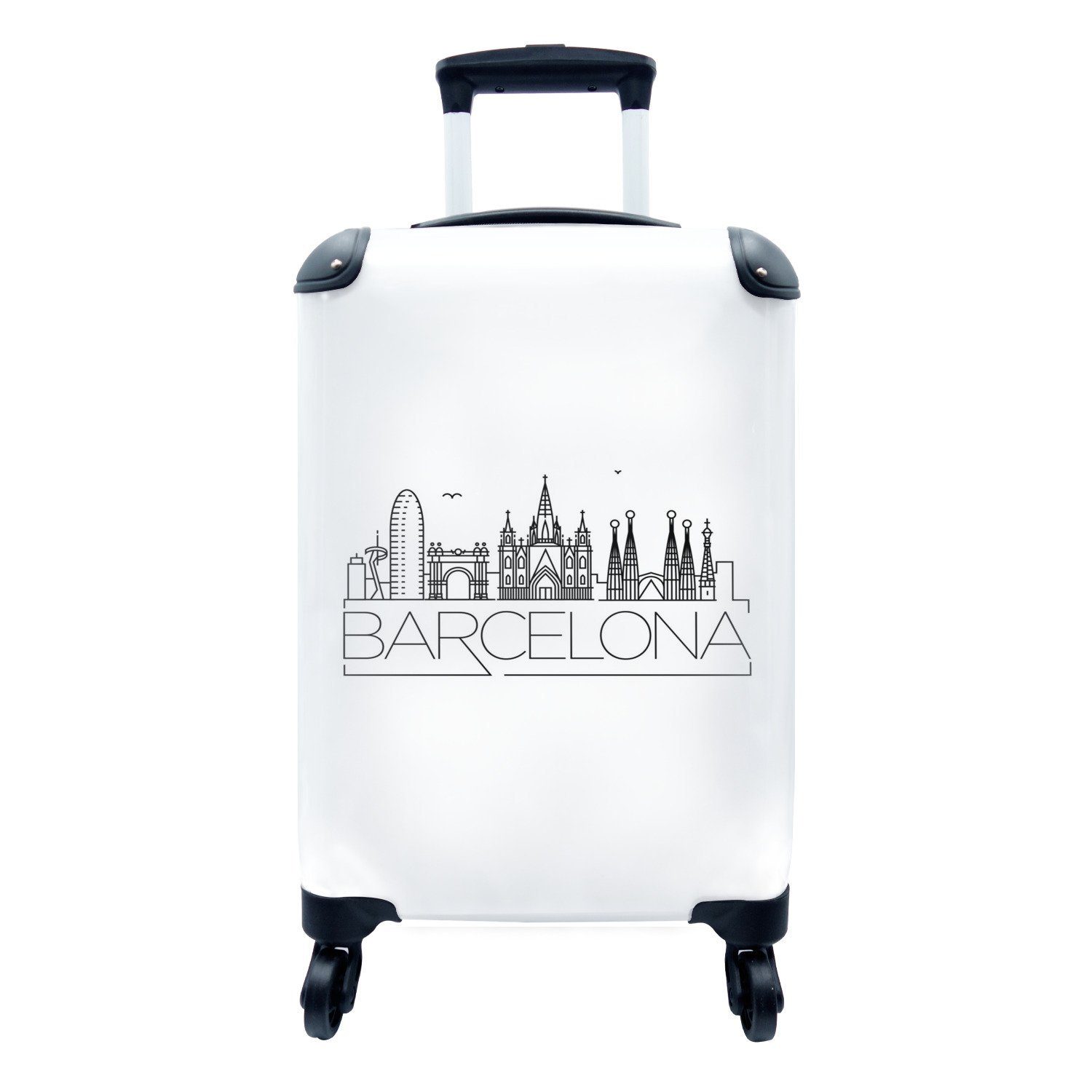 Hintergrund, für 4 MuchoWow Trolley, von Reisekoffer Ferien, mit Rollen, Barcelona" auf Handgepäckkoffer Skyline rollen, Handgepäck Reisetasche weißem