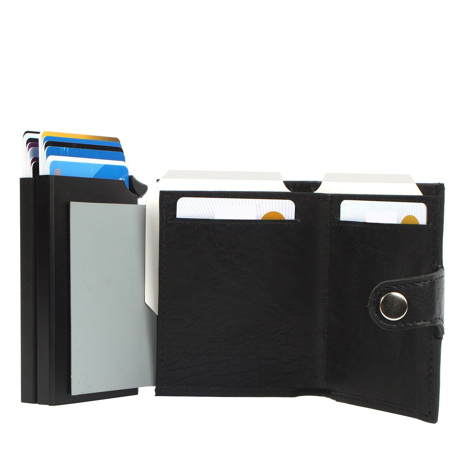 double Leder noonyu deepblack Kreditkartenbörse Upcycling RFID Geldbörse Margelisch Mini leather, aus