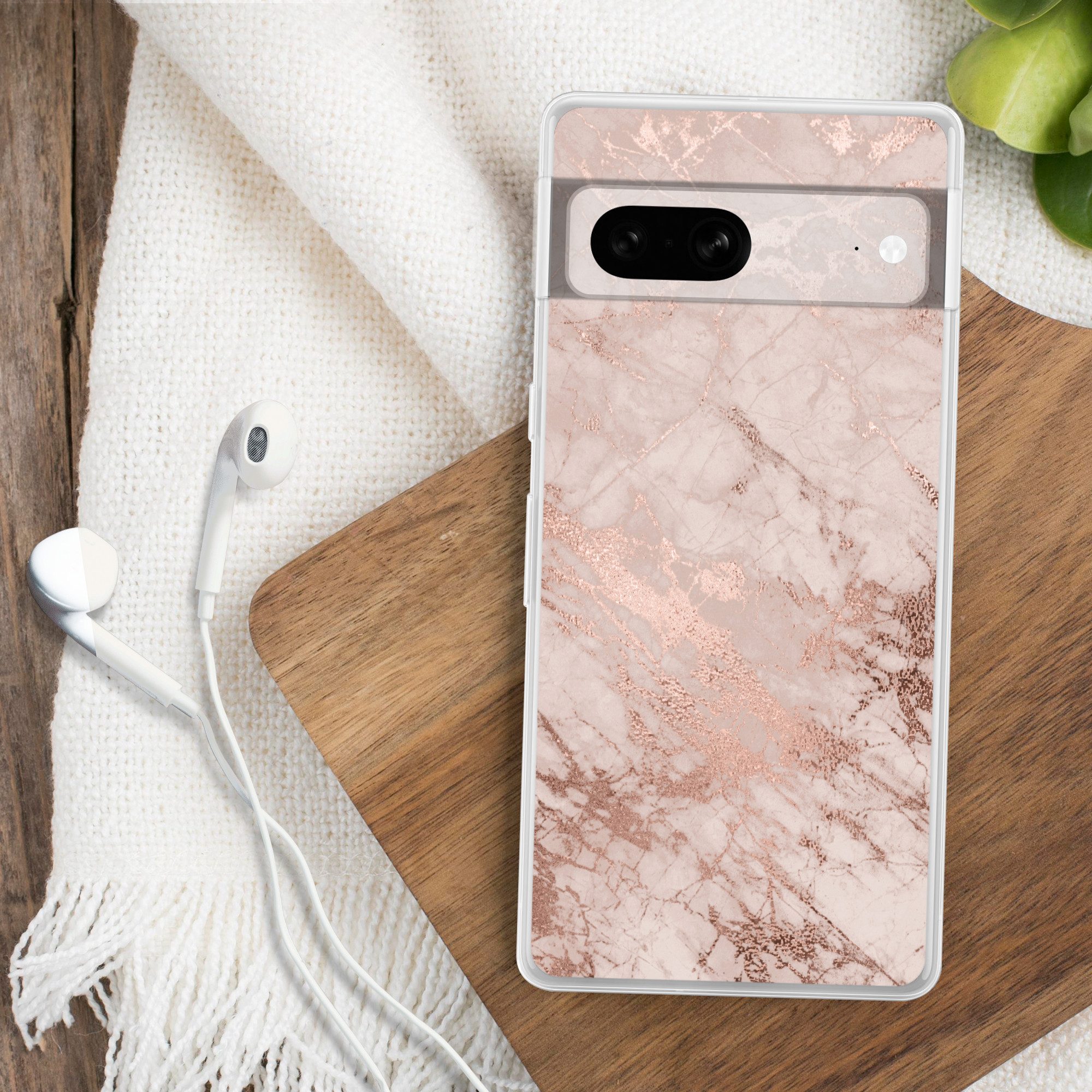 MuchoWow Handyhülle für Google Pixel 7 Marmor - Rosa - Luxus - Marmoroptik - Glitzer - Des, Phone Case, Silikon, Schutzhülle Dünn