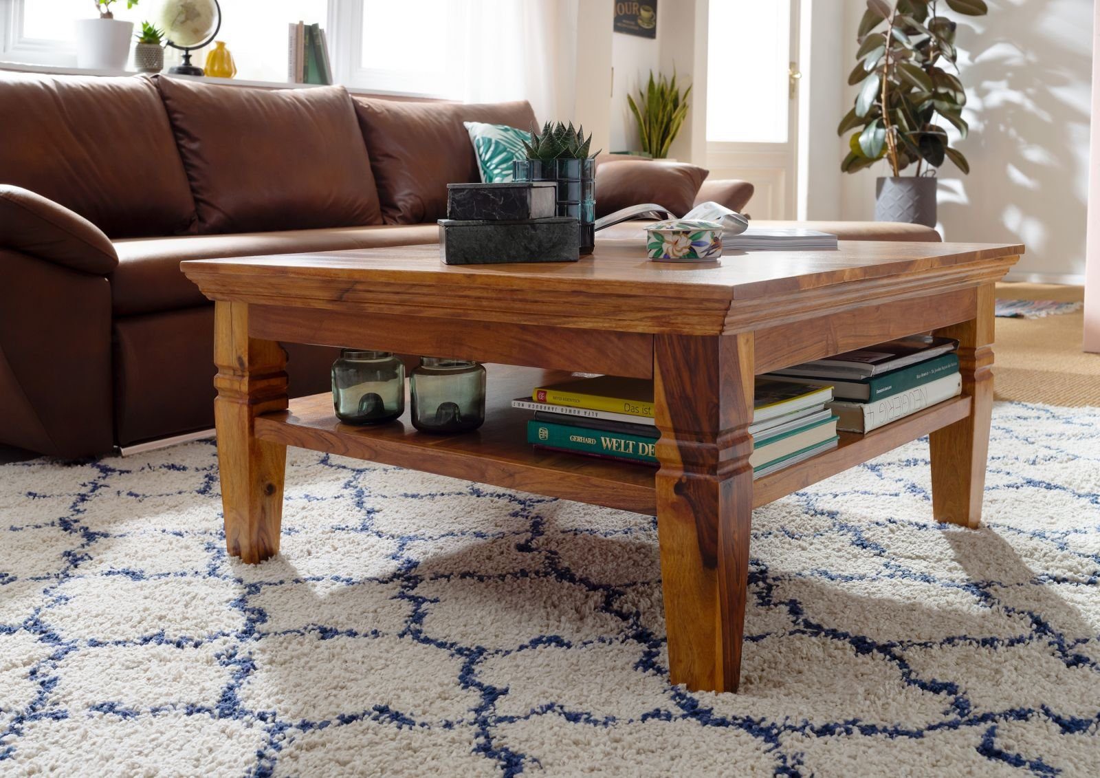 Massivmoebel24 Couchtisch Couchtisch Akazie 85x85x45 honig lackiert OXFORD #0316 – Bild 3 von 5