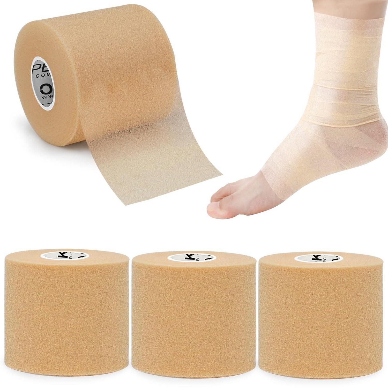 LuxusKollektion Kinesiologie-Tape Prewrap Tape 4 Rollen 7cm x 27m Knöchel Handgelenke 7cm x 27cm Beige