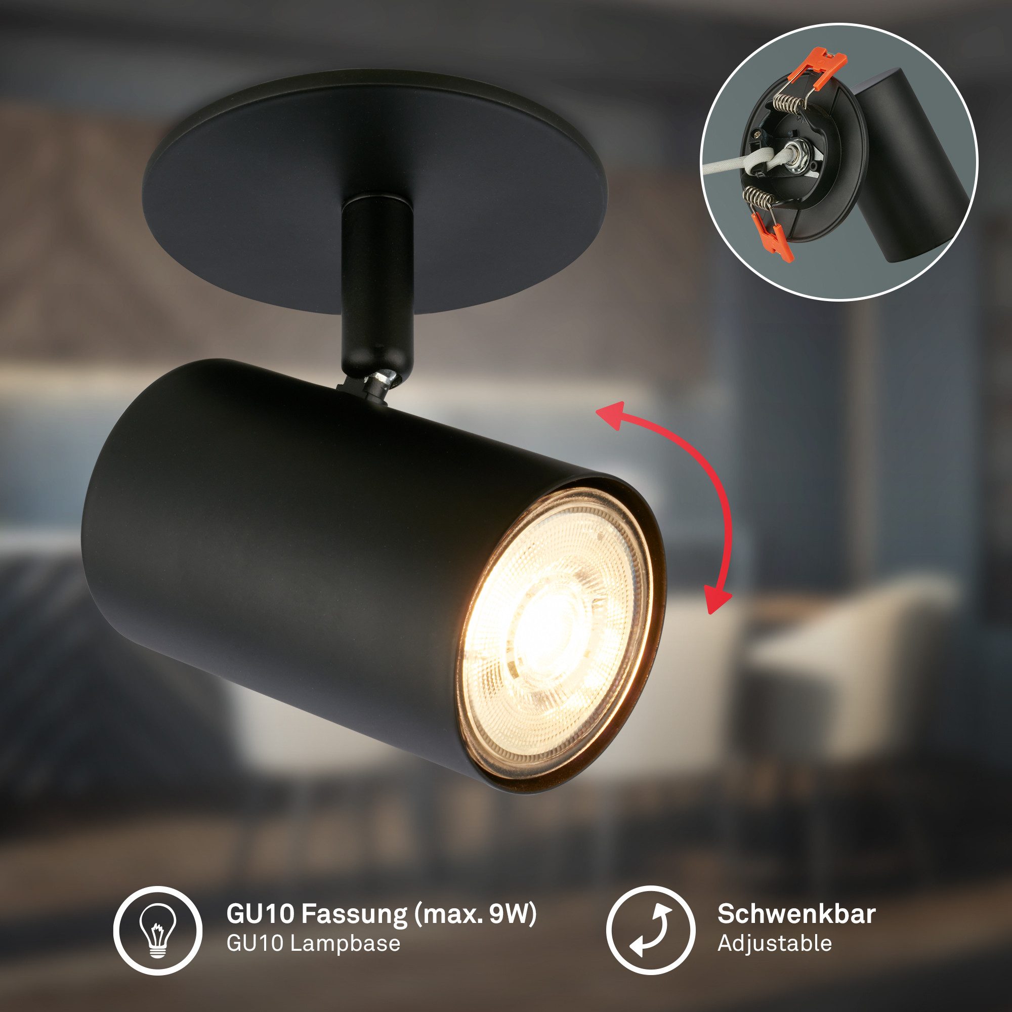 Briloner Leuchten LED Aufbaustrahler Deckenlampe Spotleuchte Aufbauspot Schwenkbar GU10, ohne Leuchtmittel, Abhängig vom Leuchtmittel, 8,5x13 cm, Wohnzimmer, Schlafzimmer, Flur, Küche
