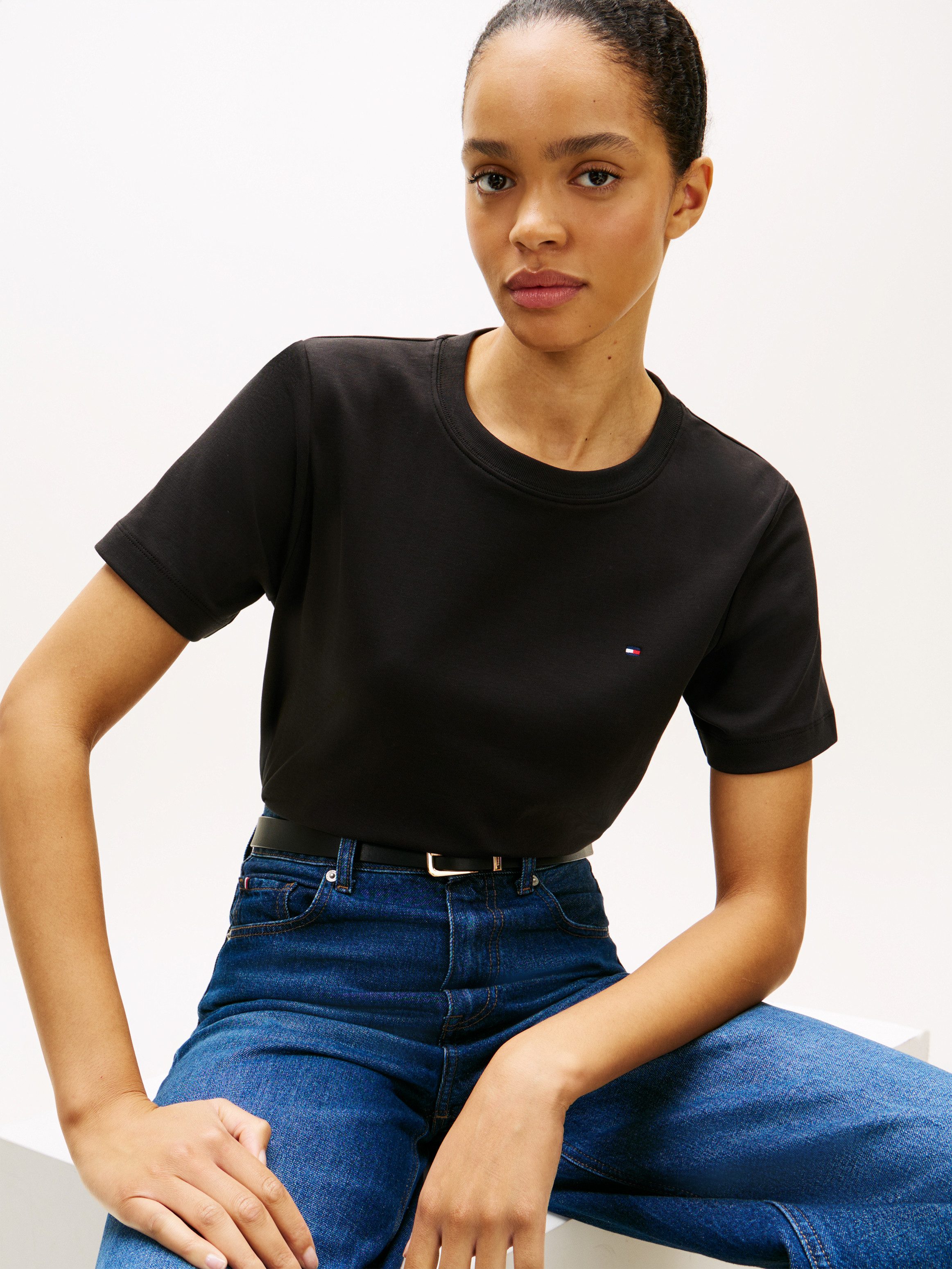 Tommy Hilfiger Kurzarmshirt INTERLOCK BOXY C-NK SS TEE Baumwolle