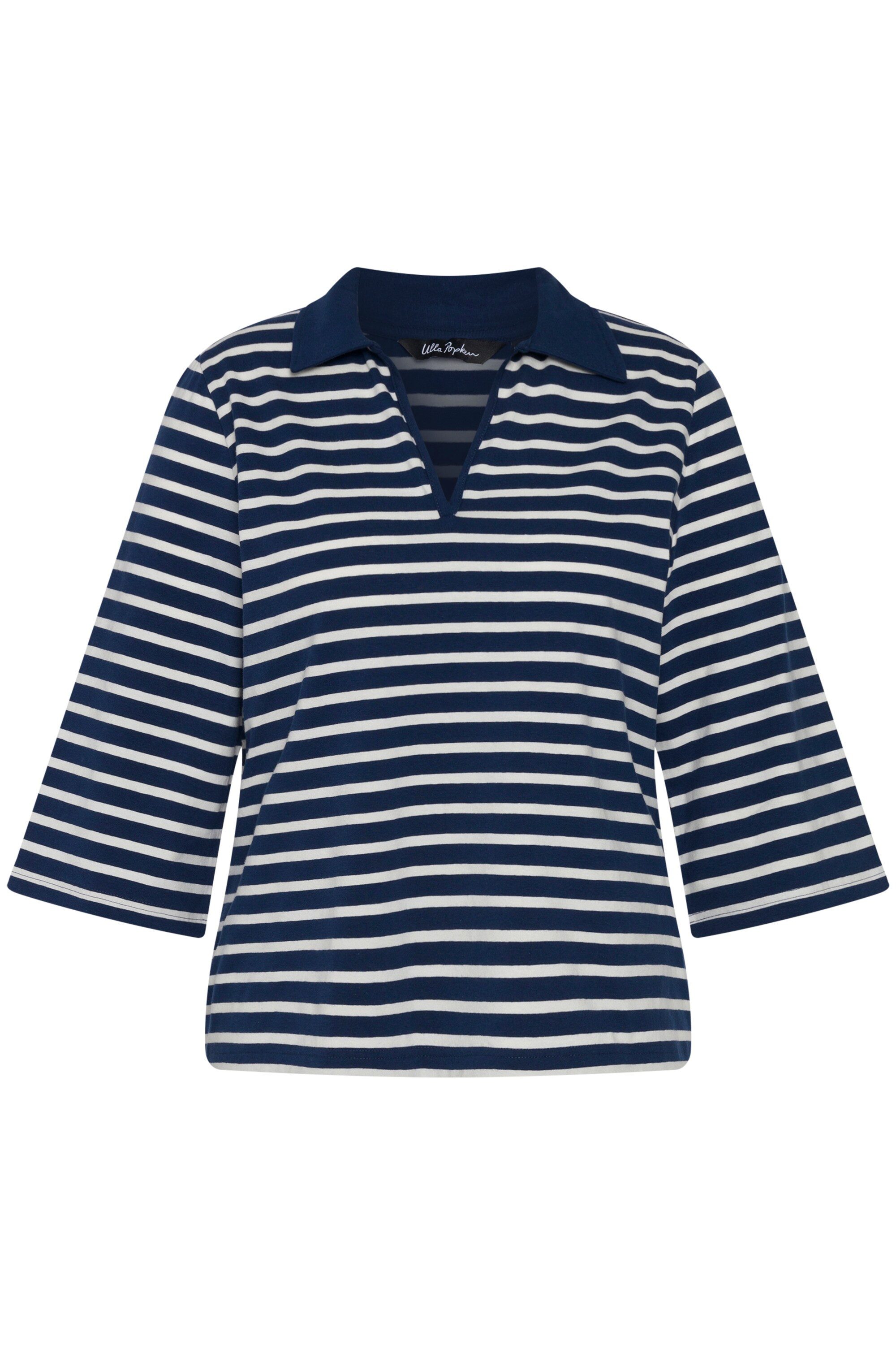 Ulla Popken Poloshirt Poloshirt Ringel V-Ausschnitt günstig online kaufen