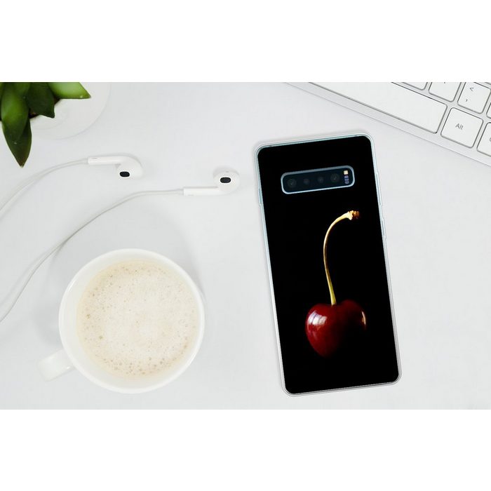 MuchoWow Handyhülle Kirsche - Schwarz Phone Case Handyhülle Samsung Galaxy S10+ Silikon Schutzhülle FN11382