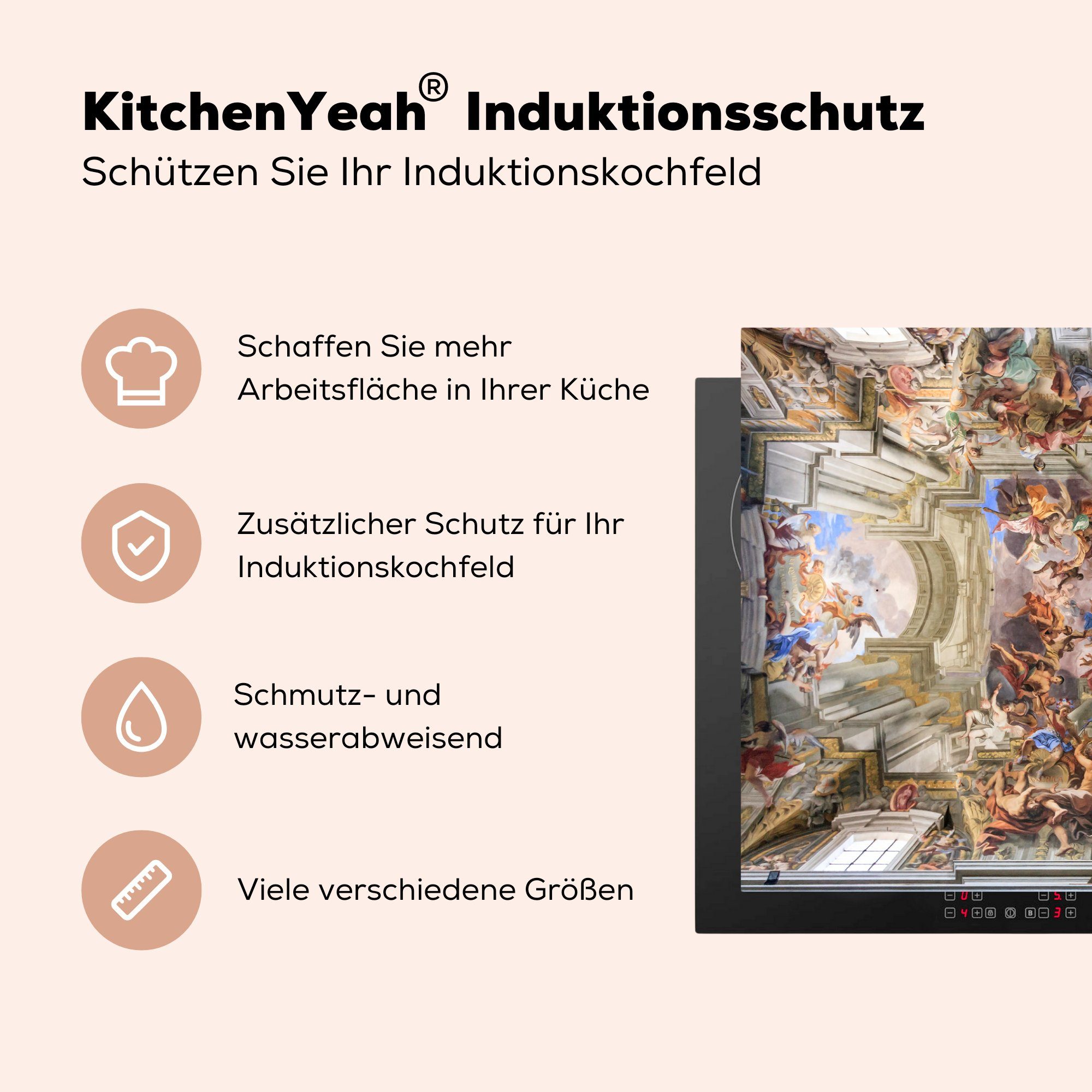 mit Vinyl, barocker Induktionskochfeld Schutz 81x52 (1 die für Herdblende-/Abdeckplatte küche, Ceranfeldabdeckung Malerei, tlg), MuchoWow Decke cm,