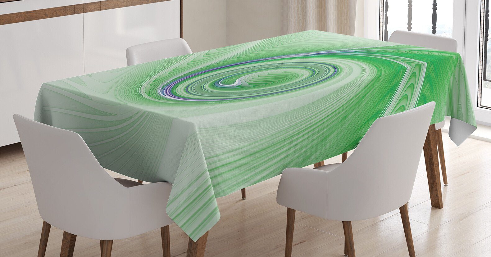 Abakuhaus Tischdecke Farbfest Waschbar Für den Außen Bereich geeignet Klare Farben, Grün Abstrakte Fractal-Spiralen