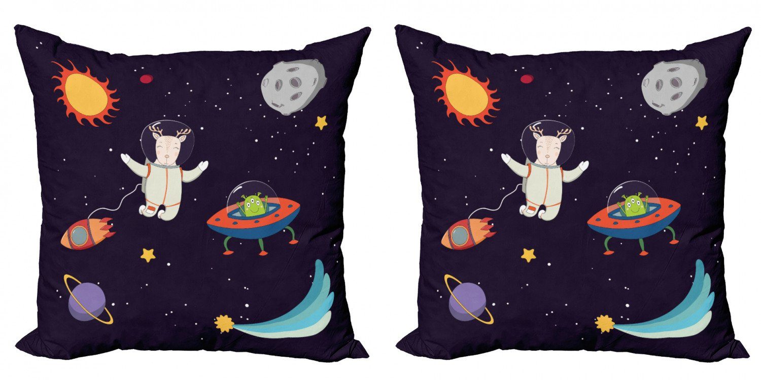 Kissenbezüge Modern Accent Doppelseitiger Digitaldruck, Abakuhaus (2 Stück), Cartoon Astronaut Deer in Space