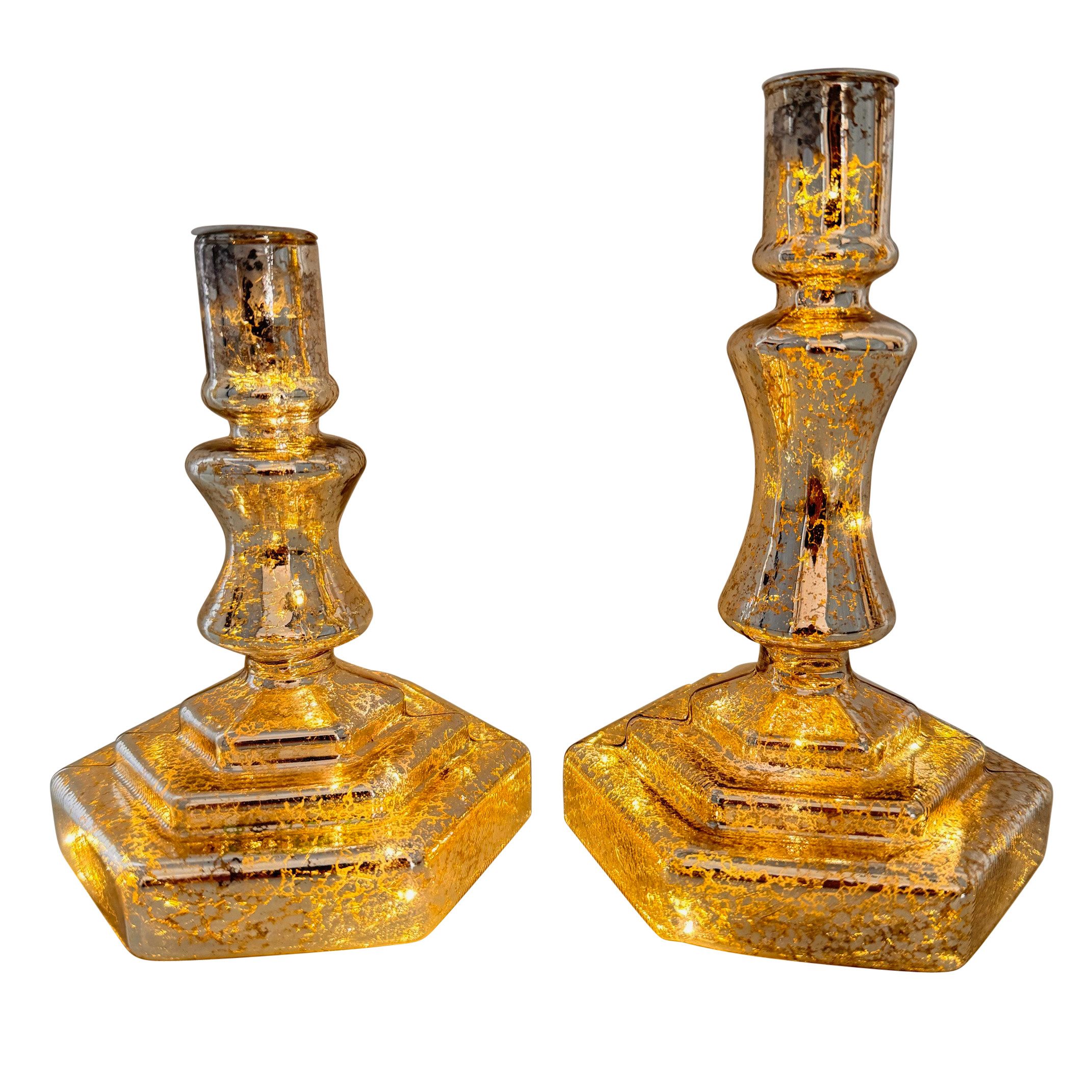 Online-Fuchs Kerzenständer aus Glas für Stabkerzen - 2er Set mit LED-Beleuc günstig online kaufen