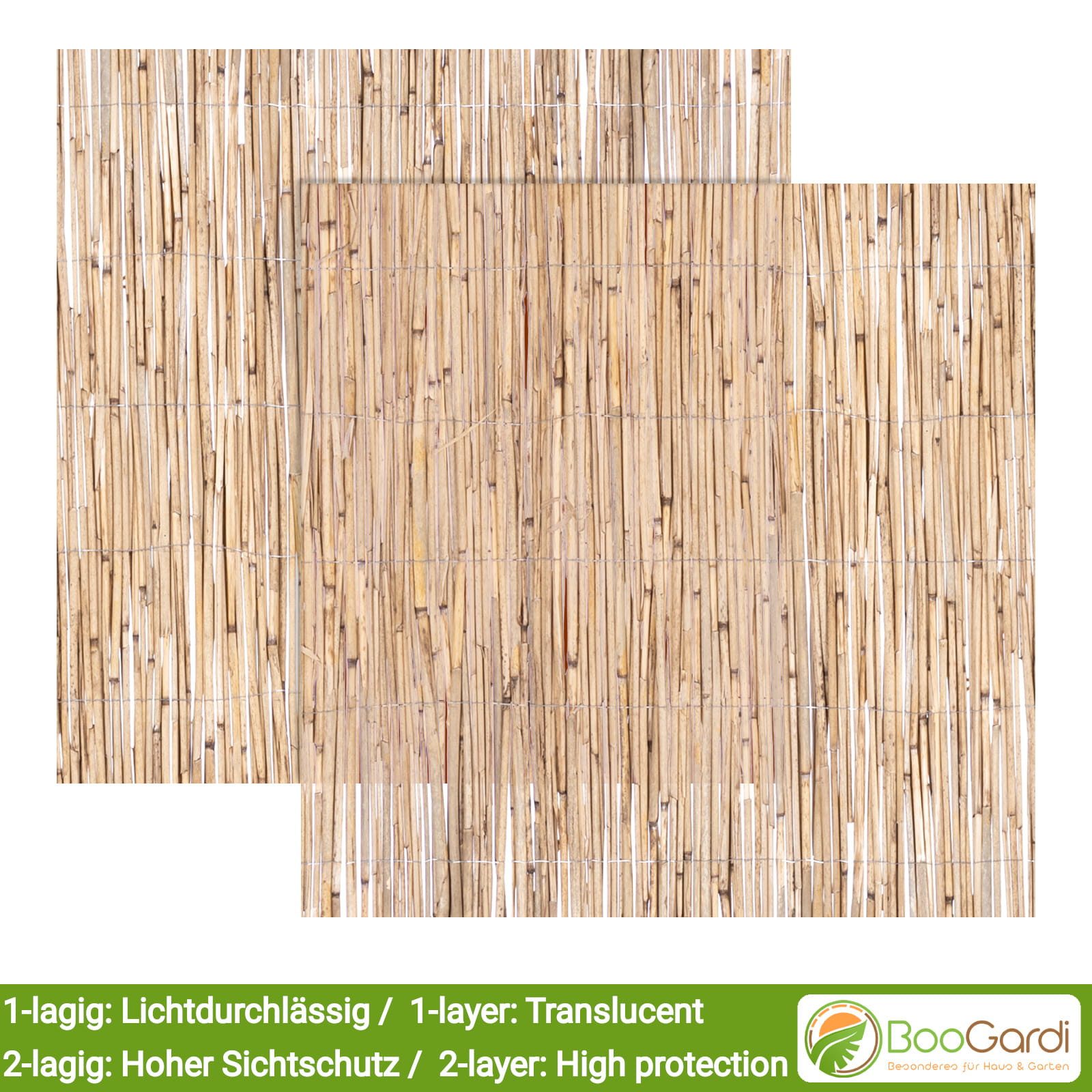 BooGardi Sichtschutzzaunmatten Schilfrohrmatte natur, (1-St., Sichtschutzmatte Schilf Höhe 50cm x Länge 150cm), Sichtschutz Balkon ohne bohren Garten Schilfmatte