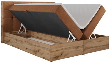 MKS MÖBEL Boxspringbett ALBERO 1, Doppelbett, Multipocket-Matratze, Eiche Holzrahmen, Praktisch