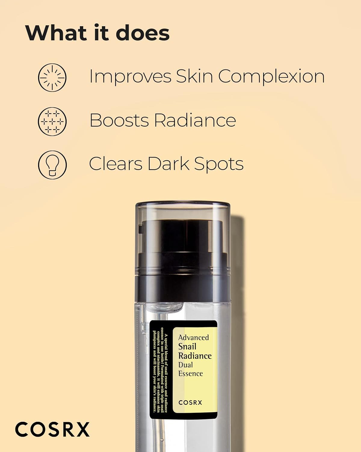 Cosrx Gesichtsserum Advanced Snail Radiance Dual Essence 80ml hochkonzentrierte Wirkstoffformel, K-Beauty Original, Dual-Essenz mit zwei Kammern, innovatives Pumpsystem