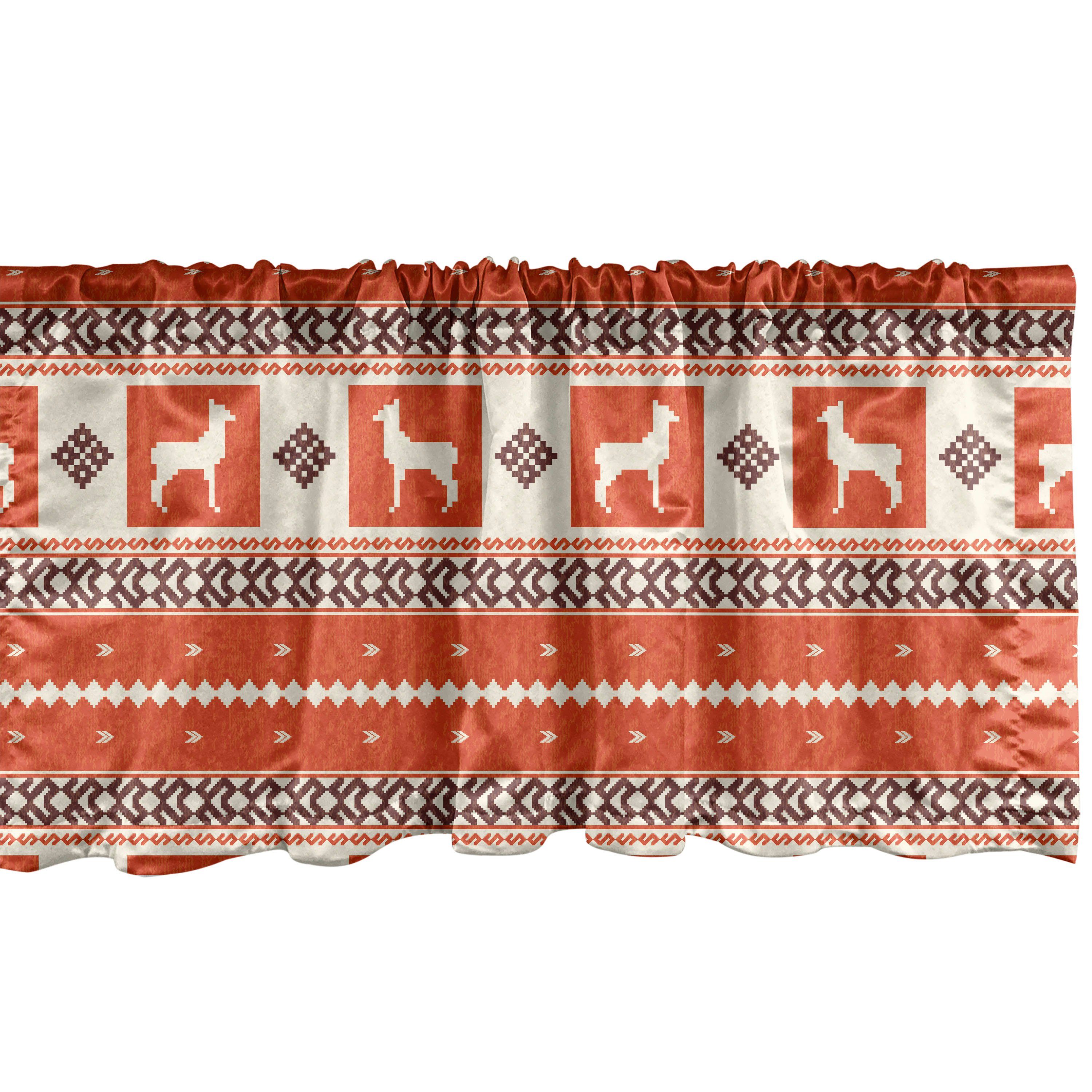 Scheibengardine Vorhang Volant für Küche Schlafzimmer Dekor mit Stangentasche, Abakuhaus, Microfaser, Ethnisch Lama und Folk Motiv Muster